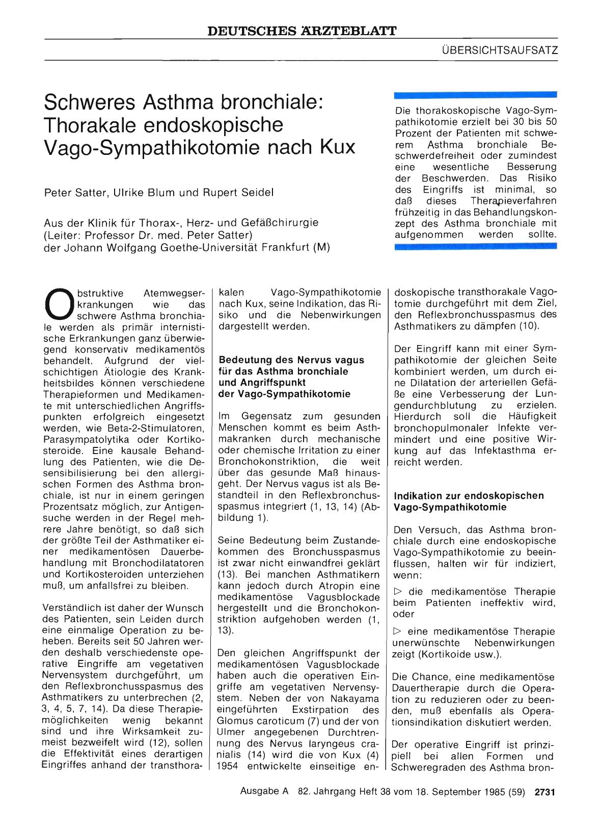 Vorschauseite 1: Schweres Asthma bronchiale: Thorakale endoskopische Vago-Sympathikotomie nach Kux