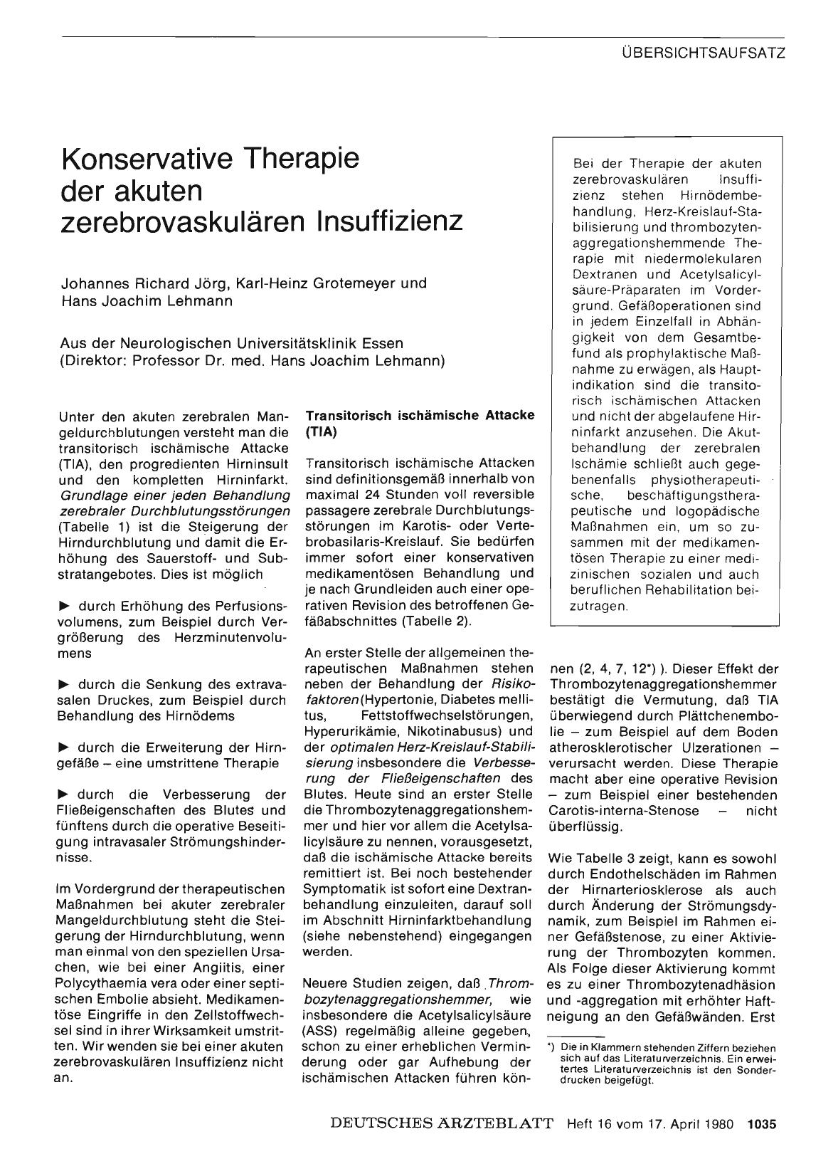 Vorschauseite 1: Konservative Therapie der akuten zerebravaskulären Insuffizienz