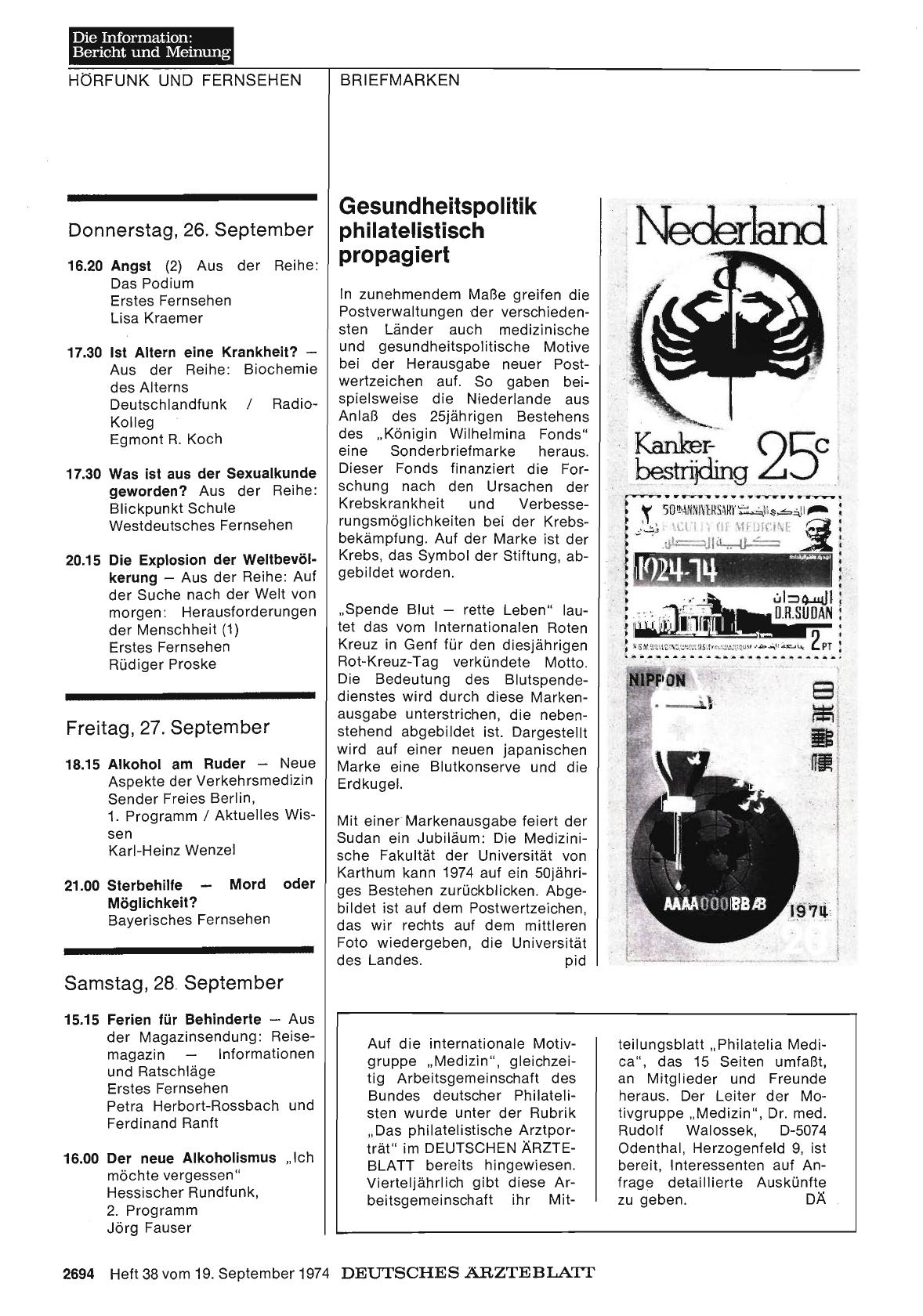 Vorschauseite 1: Gesundheitspolitik philatelistisch propagiert