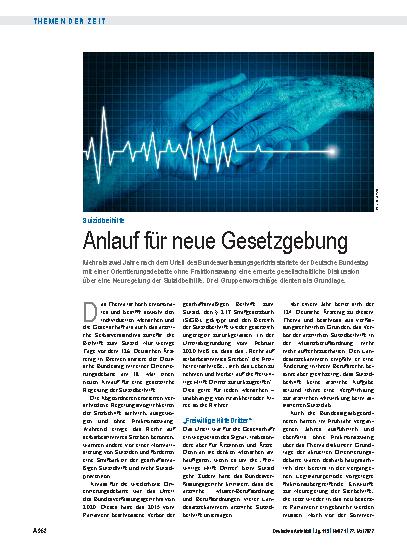 Vorschauseite 1: Suizidbeihilfe: Anlauf für neue Gesetzgebung