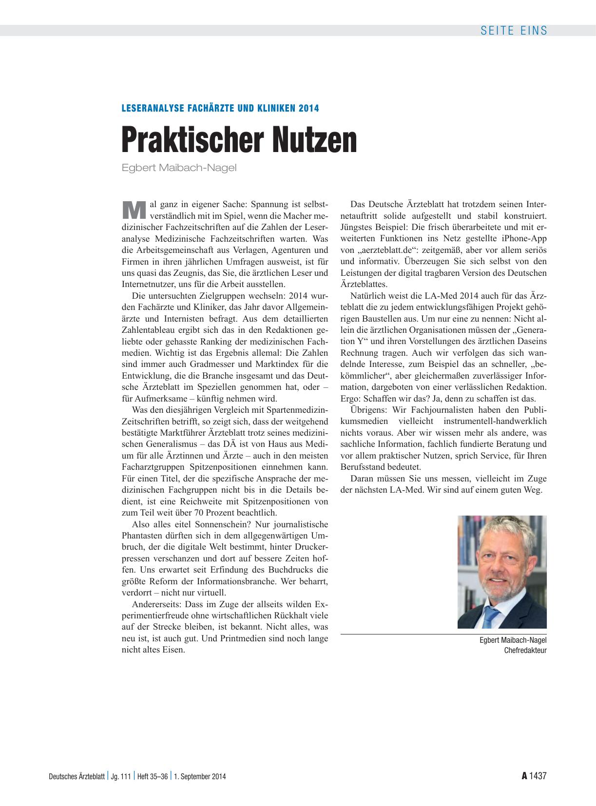 Vorschauseite 1: Leseranalyse Fachärzte und Kliniken 2014: Praktischer Nutzen