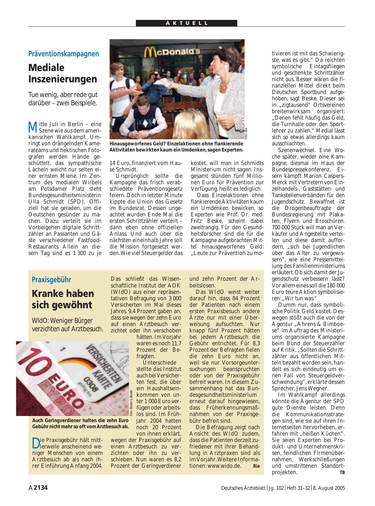 Vorschauseite 1: Praxisgebühr: Kranke haben sich gewöhnt