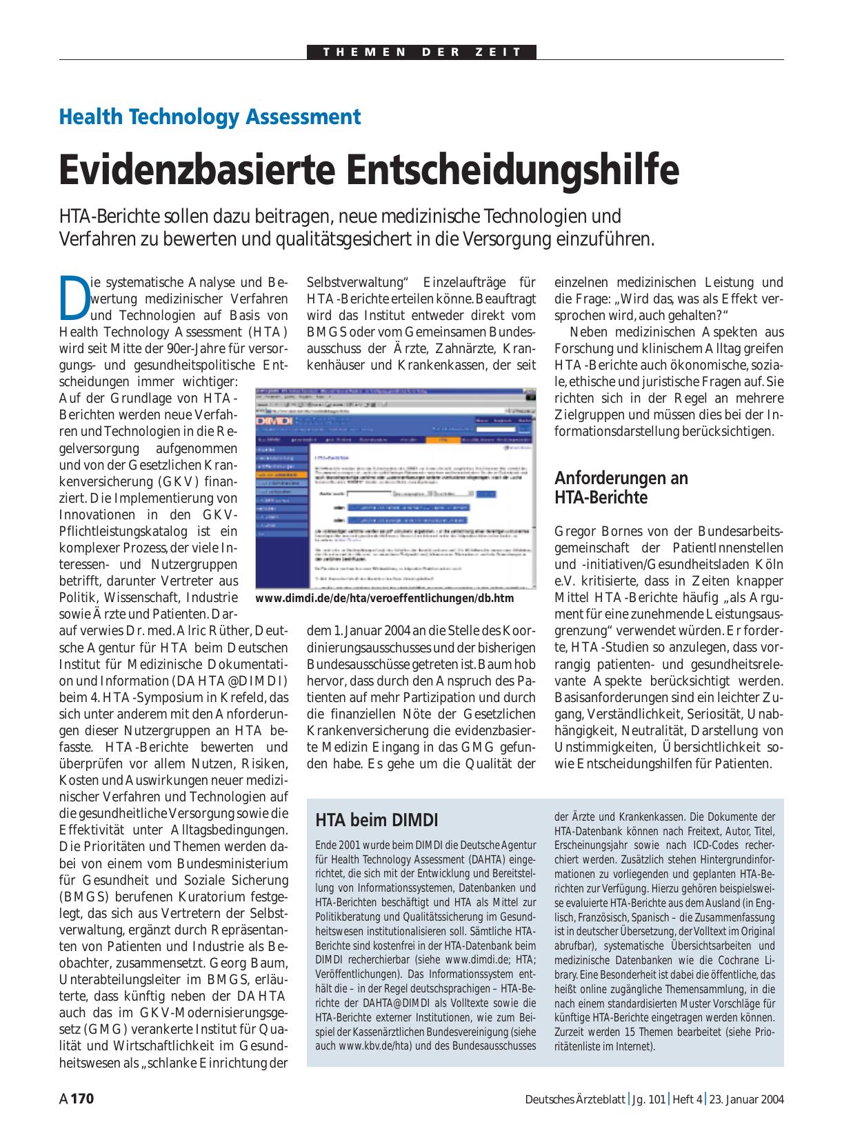 Vorschauseite 1: HTA beim DIMDI