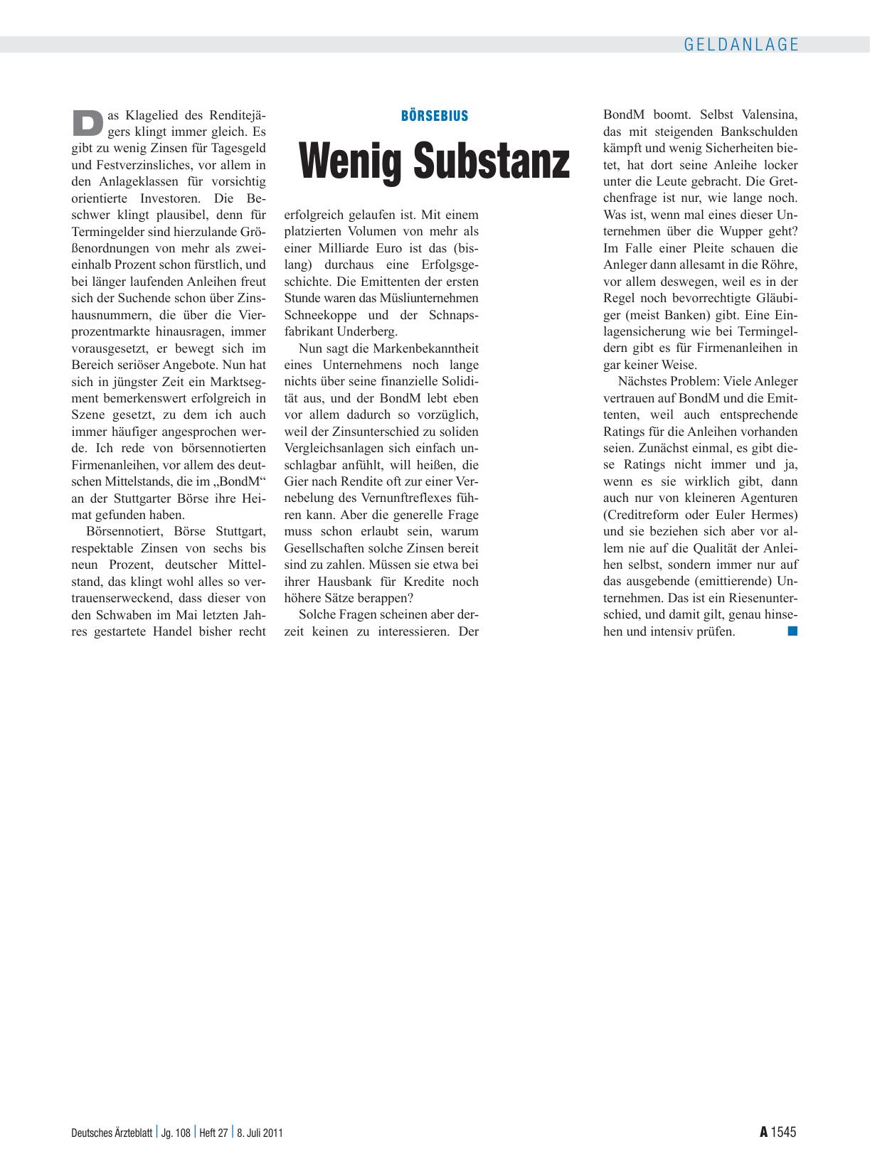 Vorschauseite 1: Börsebius: Wenig Substanz