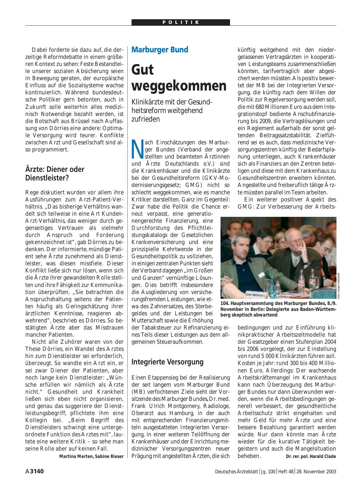 Vorschauseite 1: Marburger Bund: Gut weggekommen