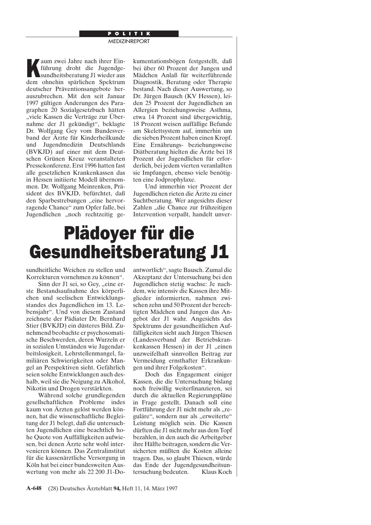 Vorschauseite 1: Plädoyer für die Gesundheitsberatung J1