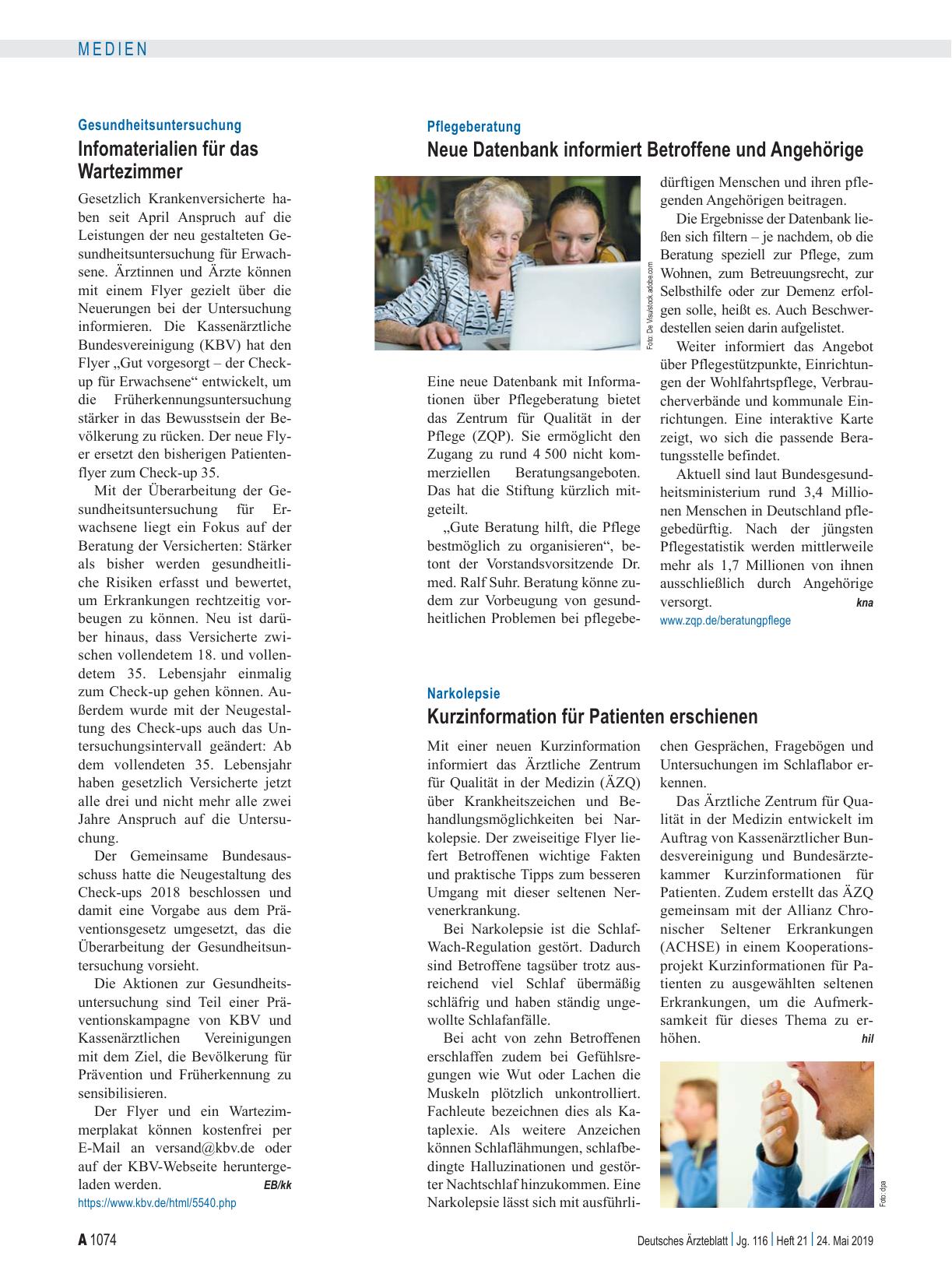 Vorschauseite 1: Narkolepsie: Kurzinformation für Patienten erschienen