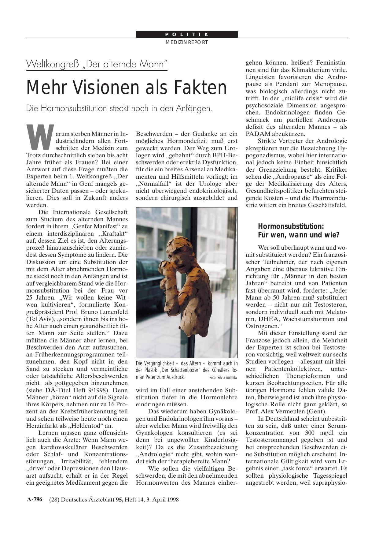Vorschauseite 1: Weltkongreß „Der alternde Mann“: Mehr Visionen als Fakten