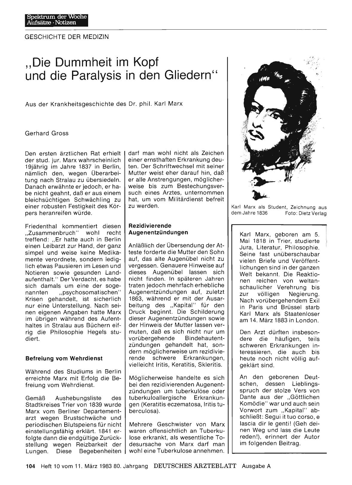 Vorschauseite 1: „Die Dummheit im Kopf und die Paralysis in den Gliedern“