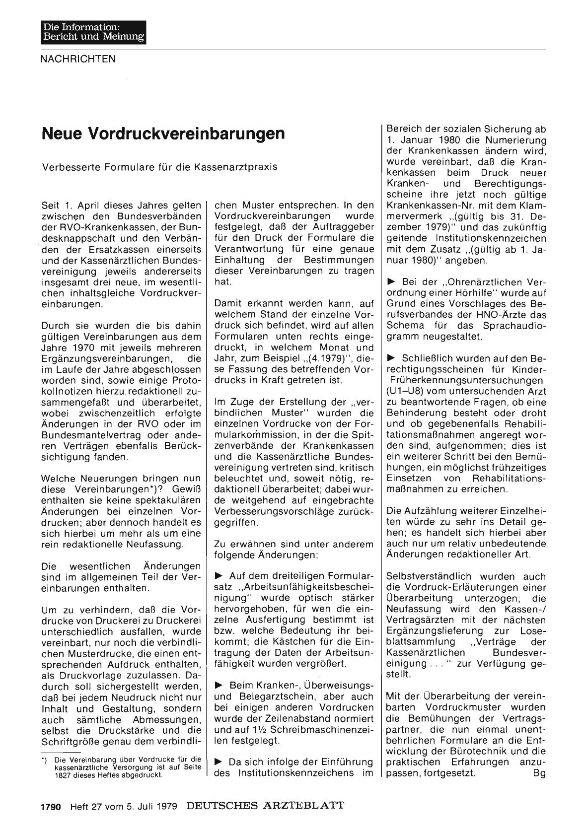 Vorschauseite 1: Neue Vordruckvereinbarungen