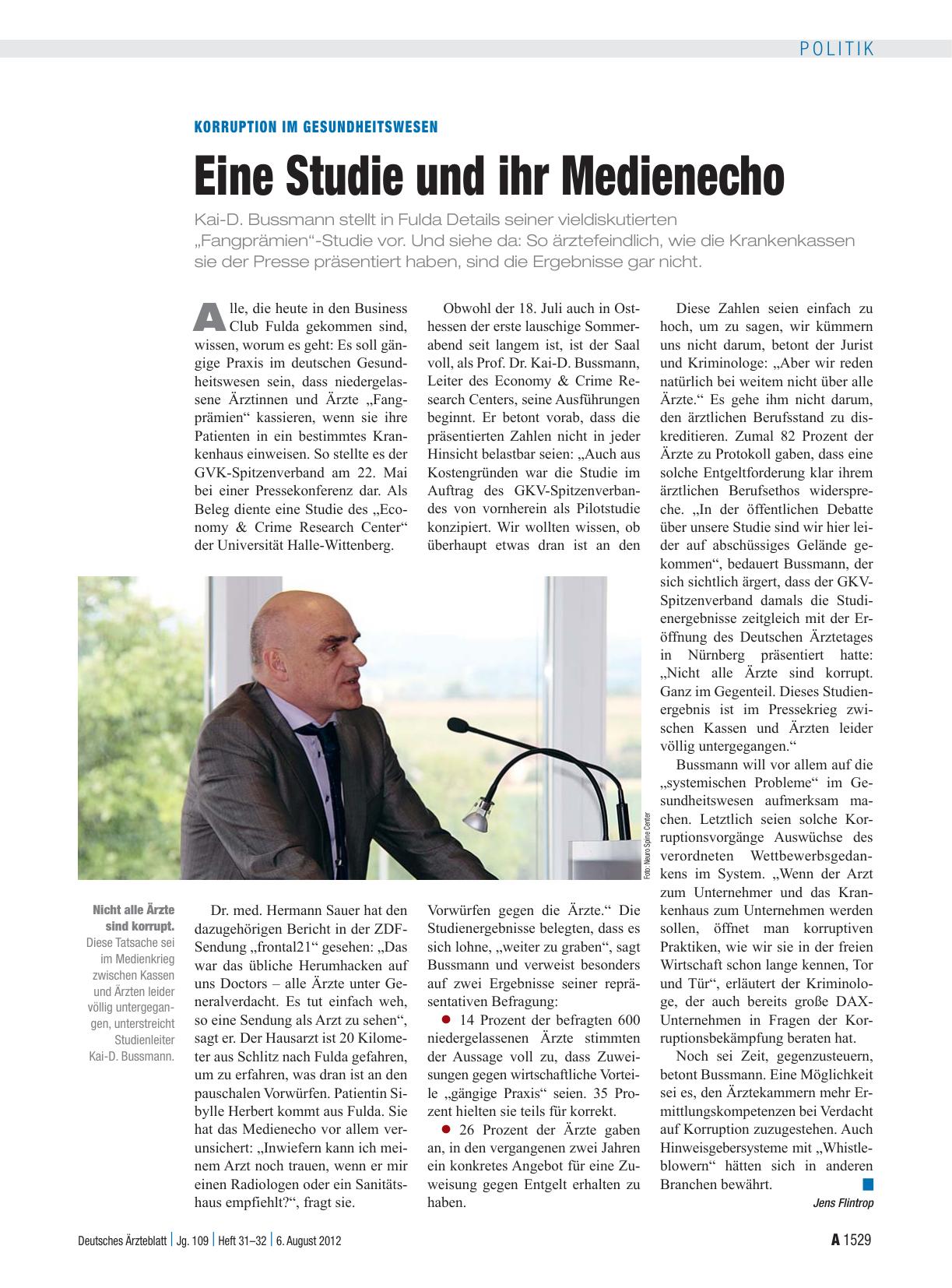 Vorschauseite 1: Korruption im Gesundheitswesen: Eine Studie und ihr Medienecho