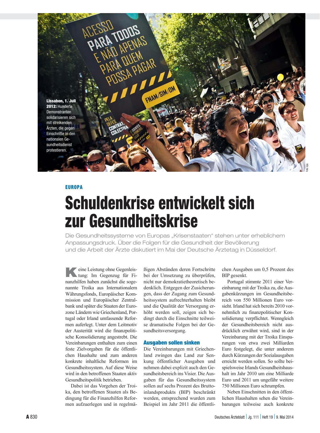Vorschauseite 1: Europa: Schuldenkrise entwickelt sich zur Gesundheitskrise