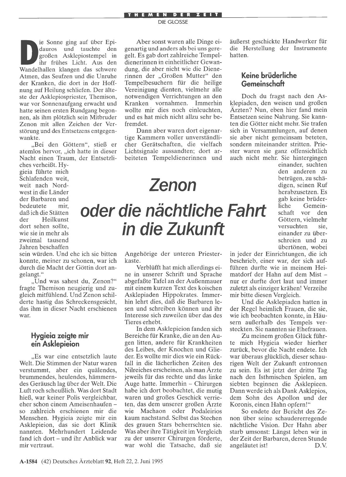 Vorschauseite 1: Zenon oder die nächtliche Fahrt in die Zukunft