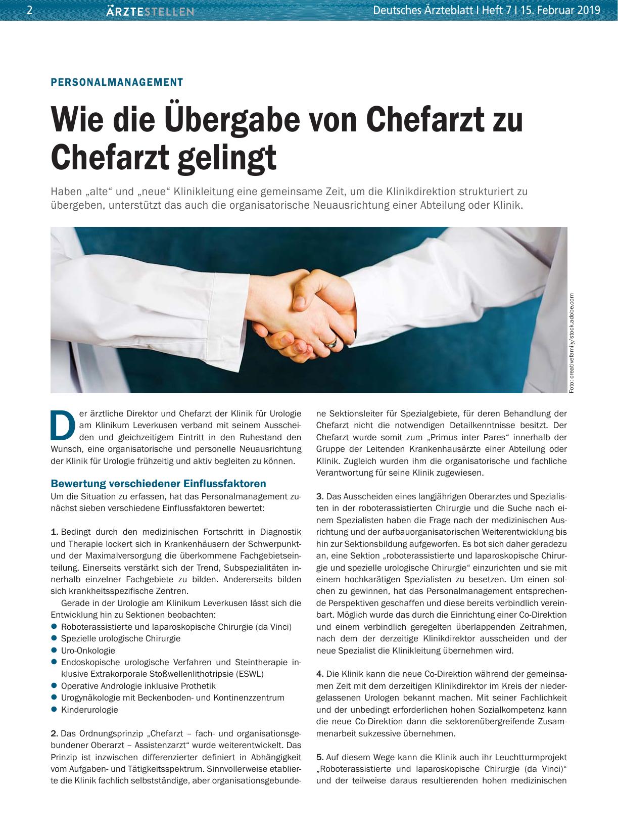 Vorschauseite 1: Personalmanagement: Wie die Übergabe von Chefarzt zu Chefarzt gelingt