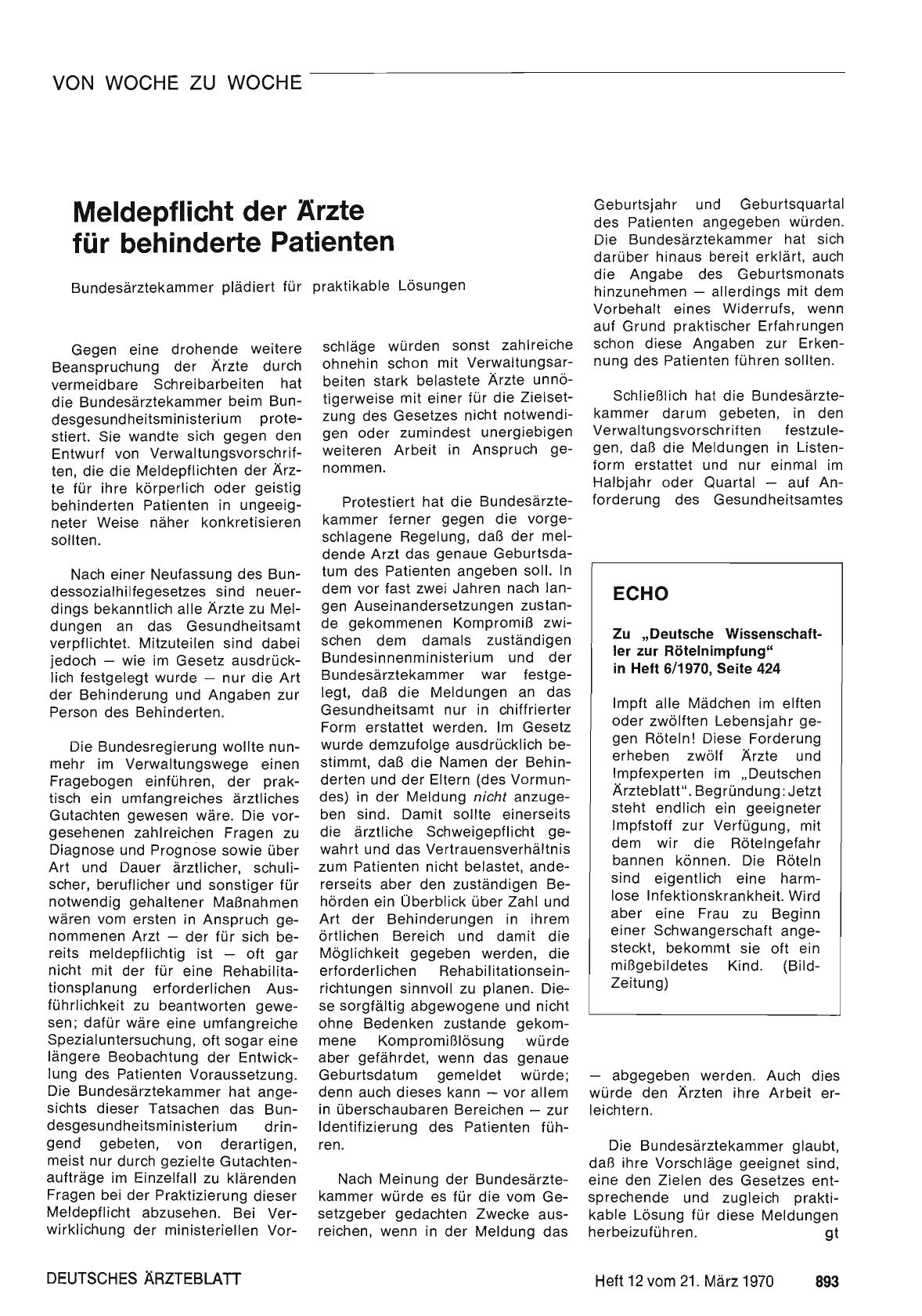 Vorschauseite 1: Meldepflicht der Ärzte für behinderte Patienten