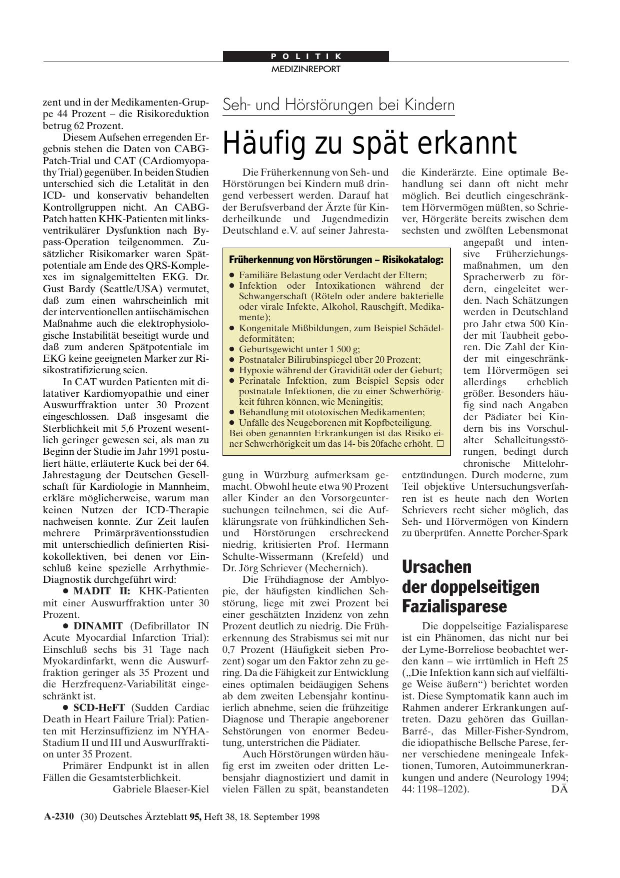 Vorschauseite 1: Sehund Hörstörungen bei Kindern: Häufig zu spät erkannt