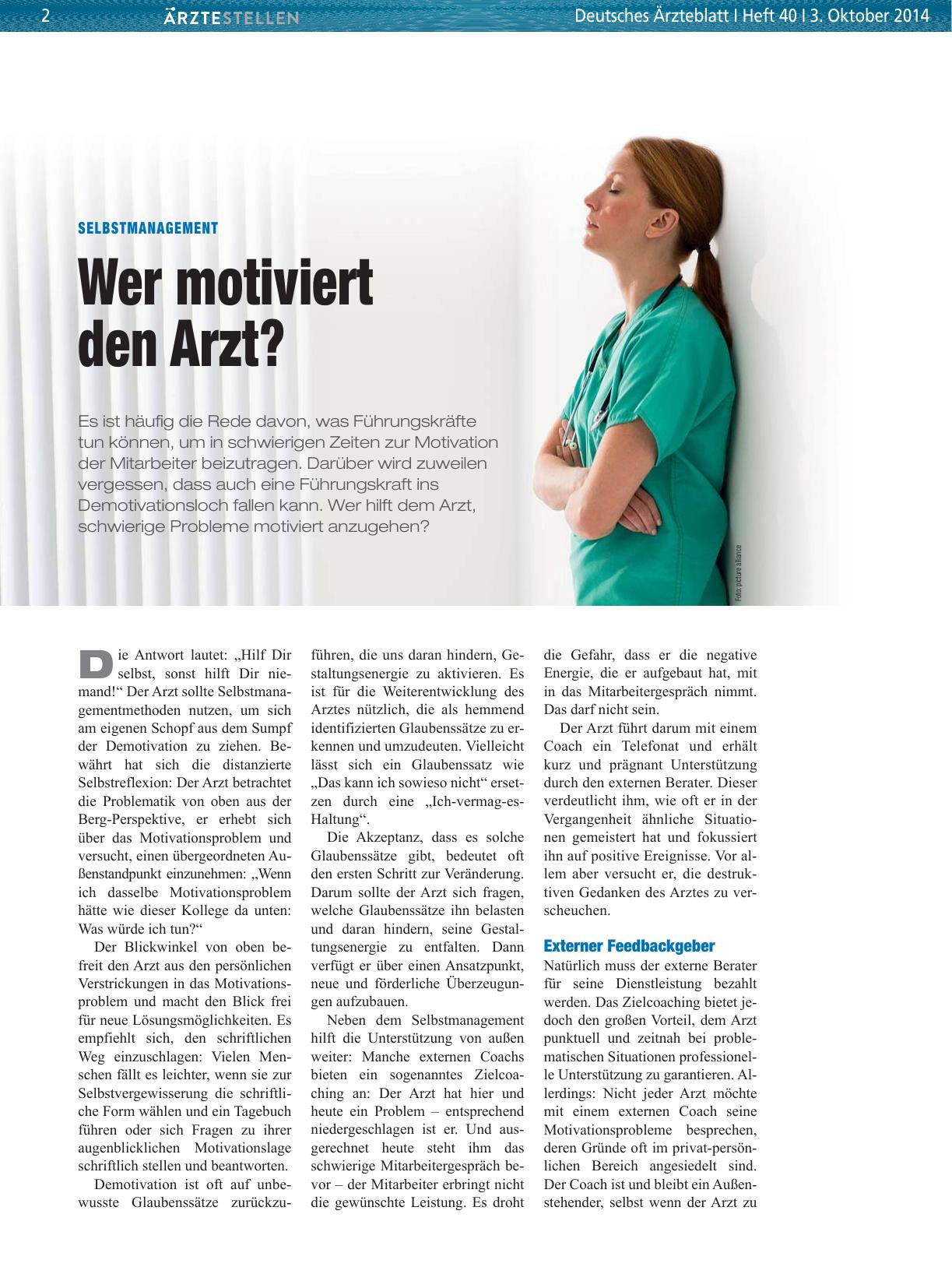 Vorschauseite 1: Selbstmanagement: Wer motiviert den Arzt?