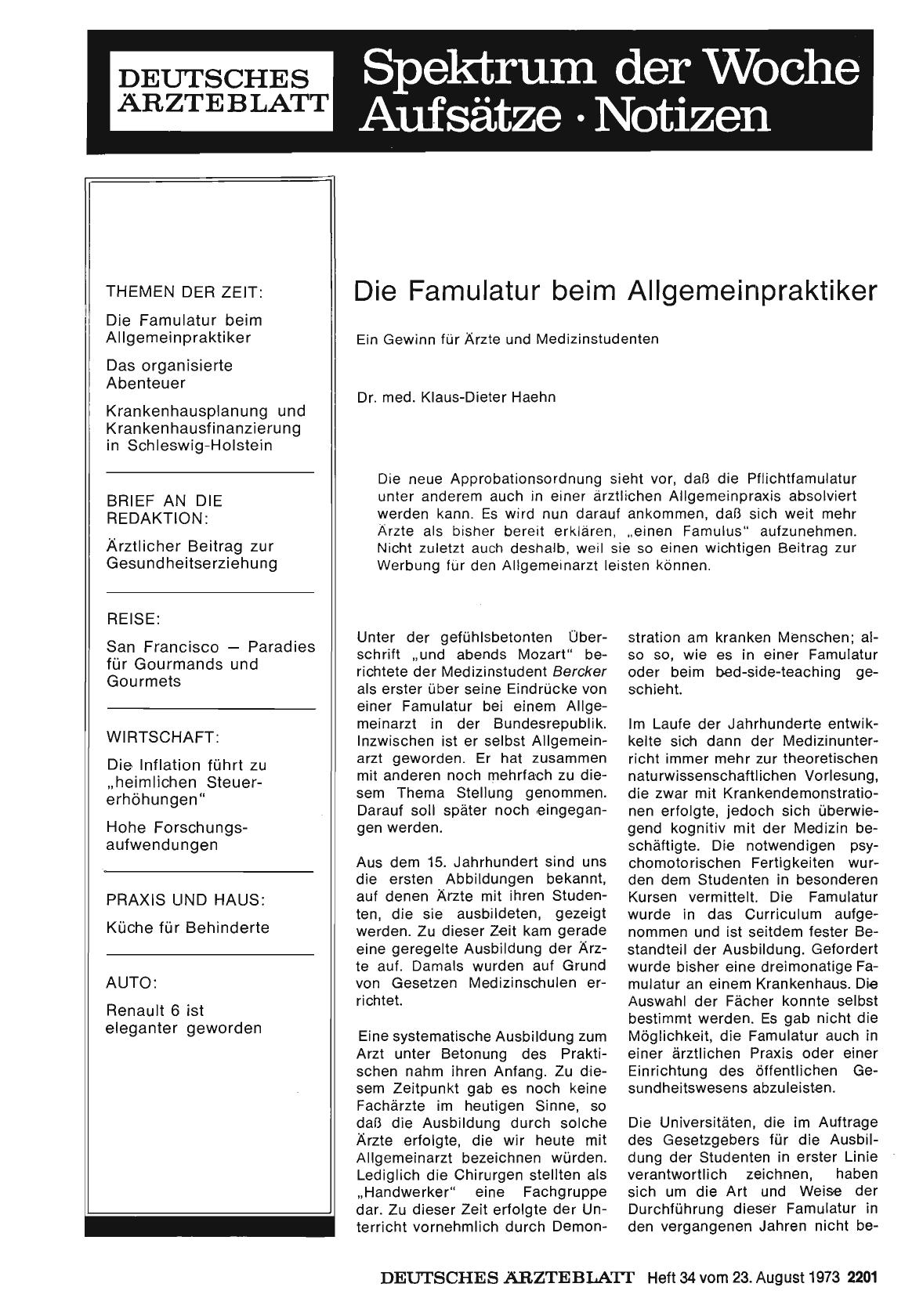 Vorschauseite 1: Die Famulatur beim Allgemeinpraktiker: Ein Gewinn für Ärzte und Medizinstudenten