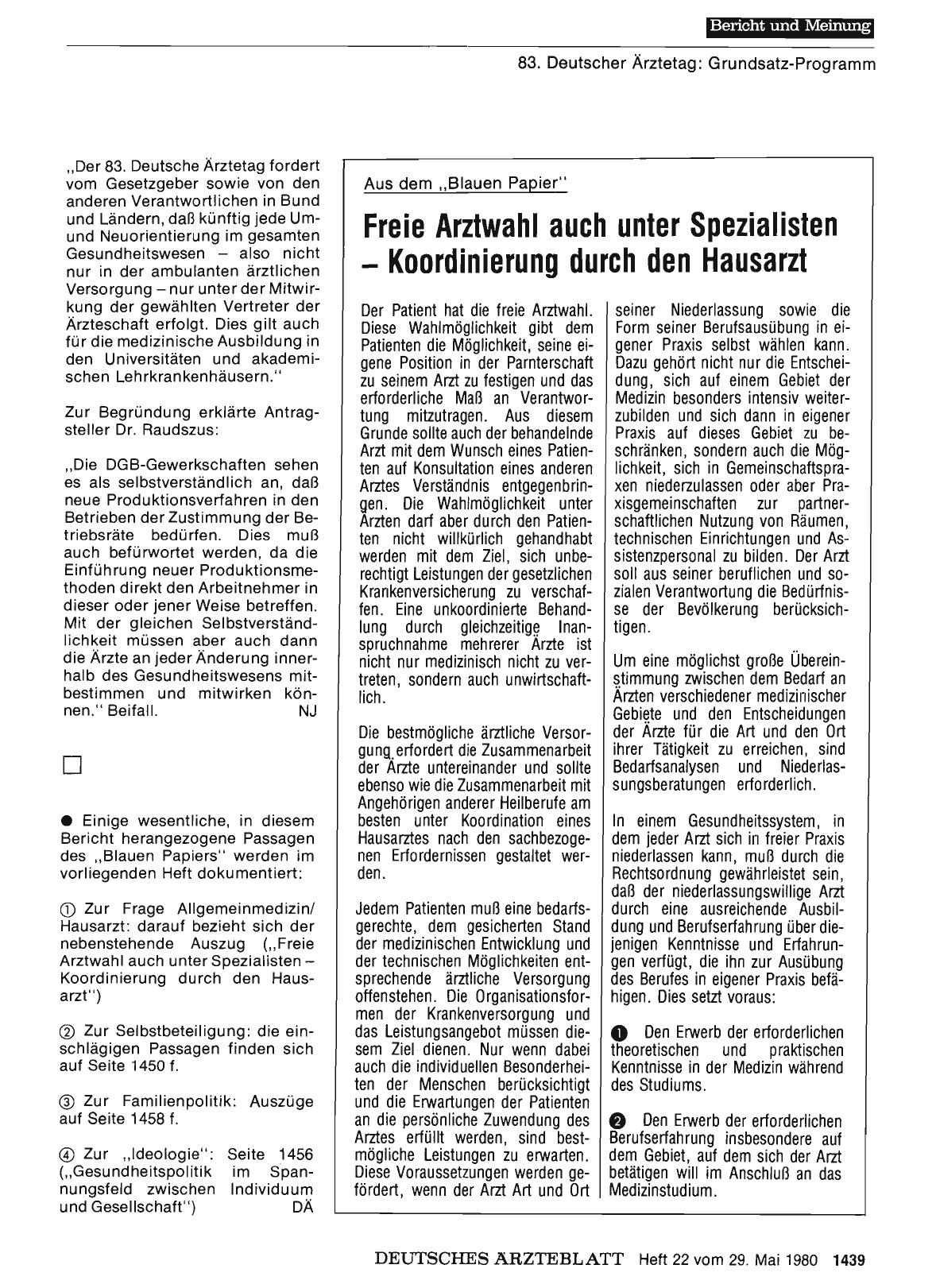 Vorschauseite 1: Aus dem „Blauen Papier“ Freie Arztwahl auch unter Spezialisten — Koordinierung durch den Hausarzt