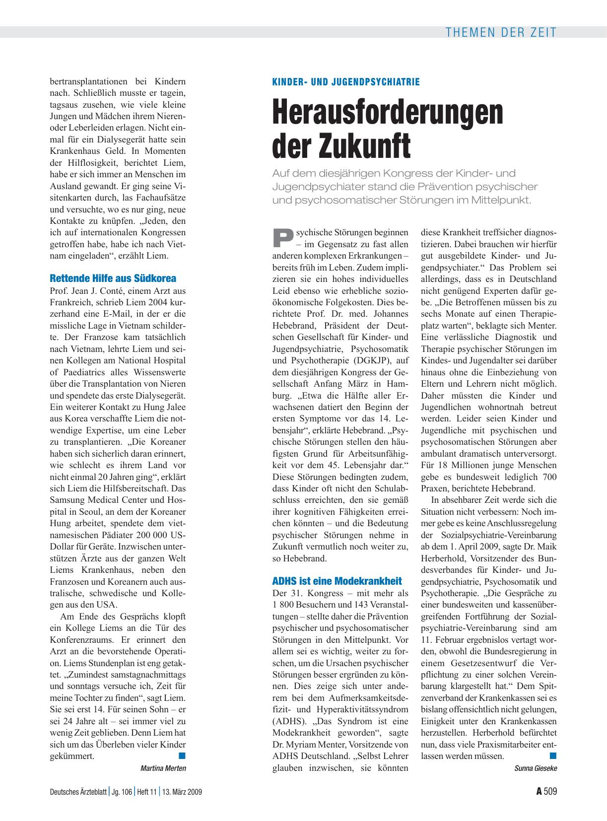 Vorschauseite 1: Kinderund Jugendpsychiatrie: Herausforderungen der Zukunft