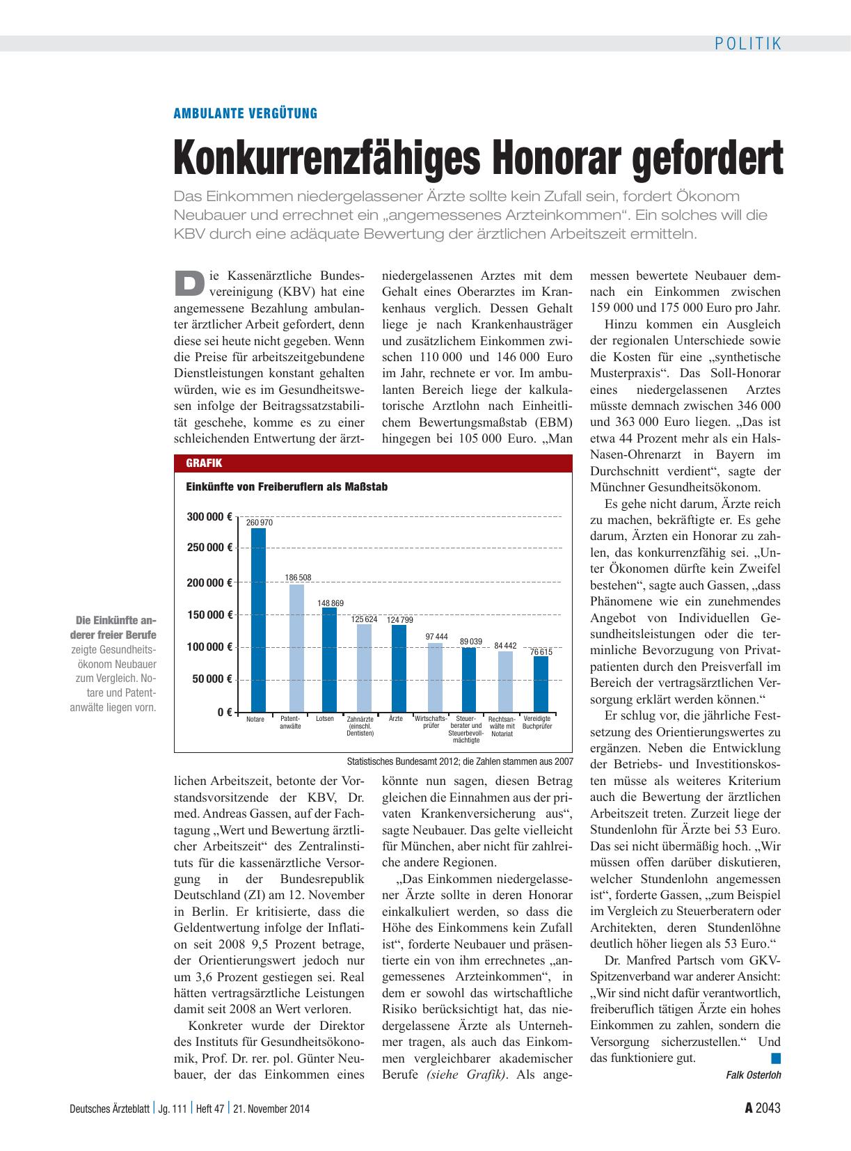 Vorschauseite 1: Ambulante Vergütung: Konkurrenzfähiges Honorar gefordert