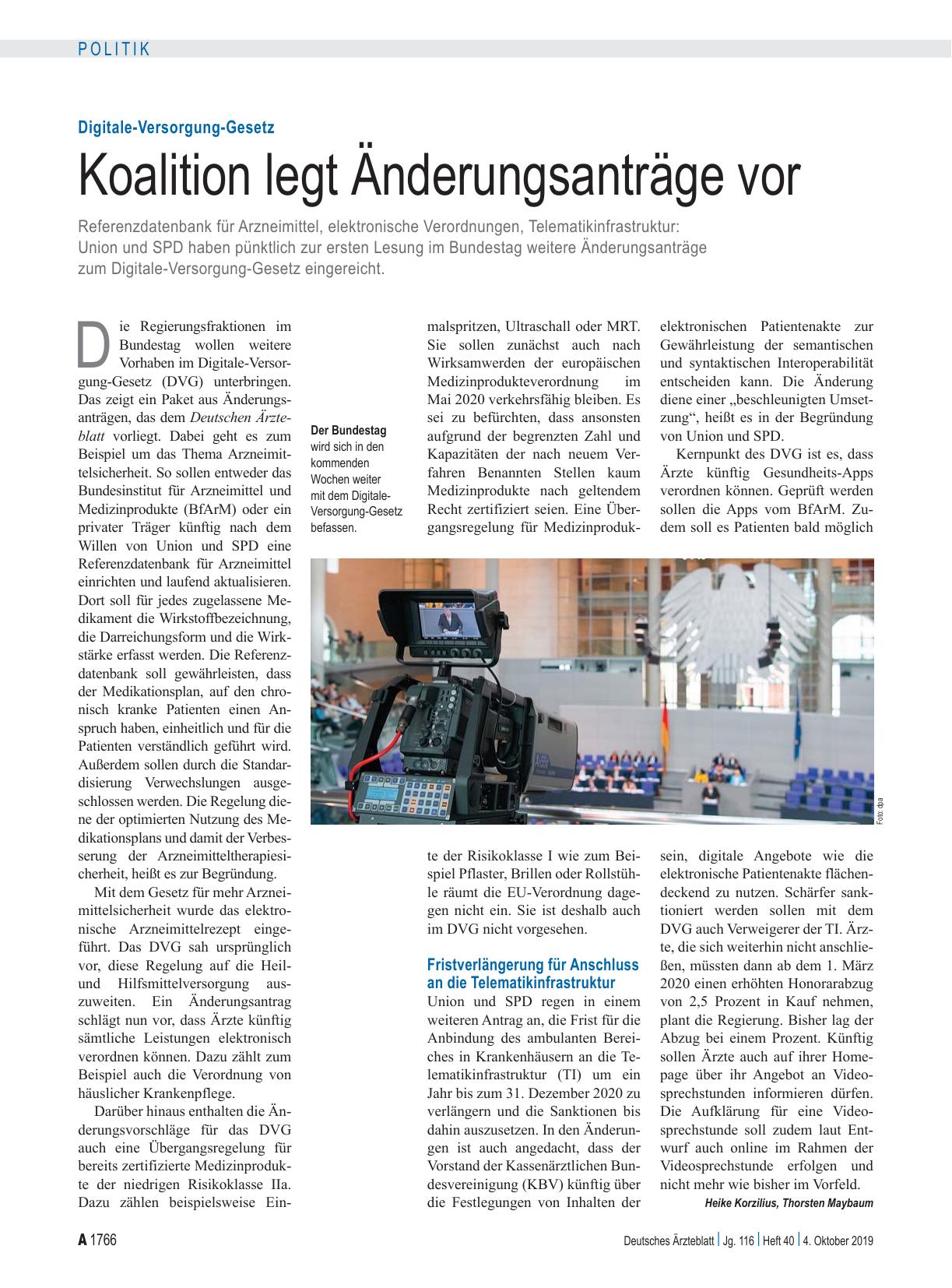 Vorschauseite 1: Digitale-Versorgung-Gesetz: Koalition legt Änderungsanträge vor