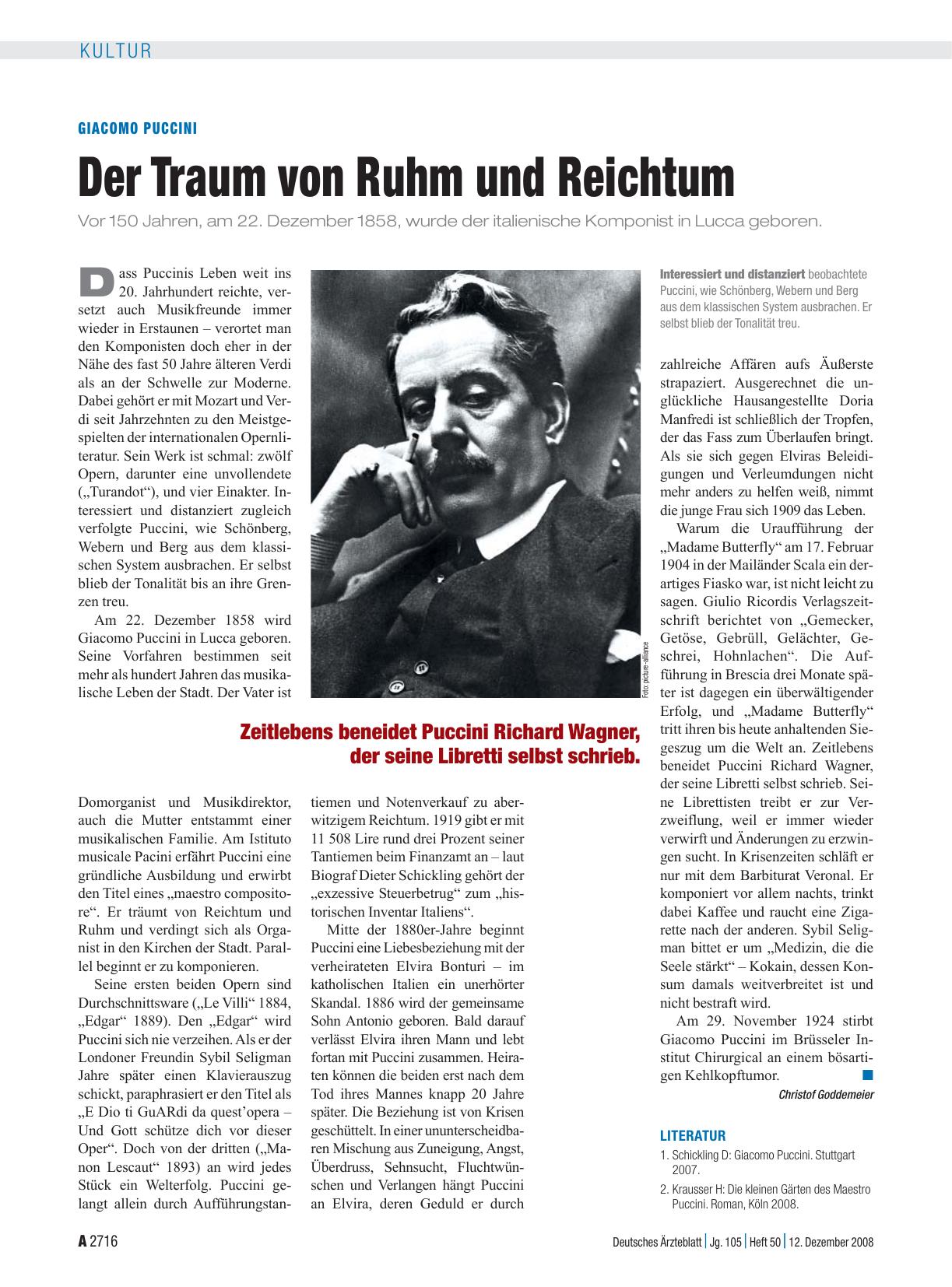 Vorschauseite 1: Giacomo Puccini: Der Traum von Ruhm und Reichtum