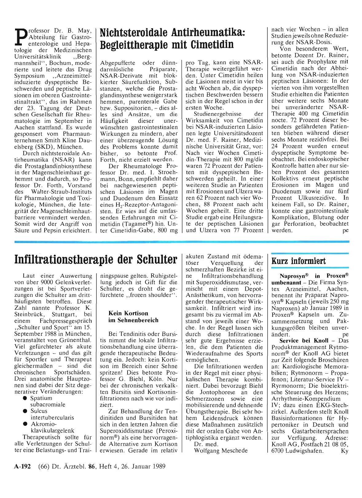 Vorschauseite 1: Nichtsteroidale Antirheumatika: Begleittherapie mit Cimetidin