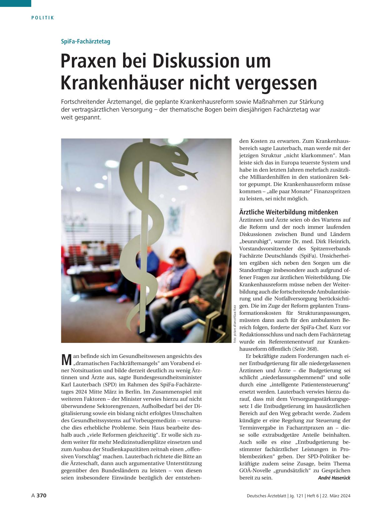 Vorschauseite 1: SpiFa-Fachärztetag: Praxen bei Diskussion um Krankenhäuser nicht vergessen