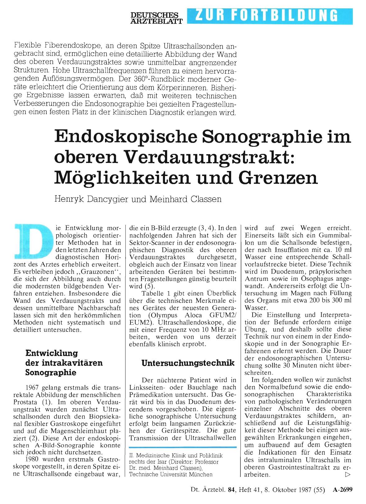 Vorschauseite 1: Endoskopische Sonographie im oberen Verdauungstrakt: Möglichkeiten und Grenzen