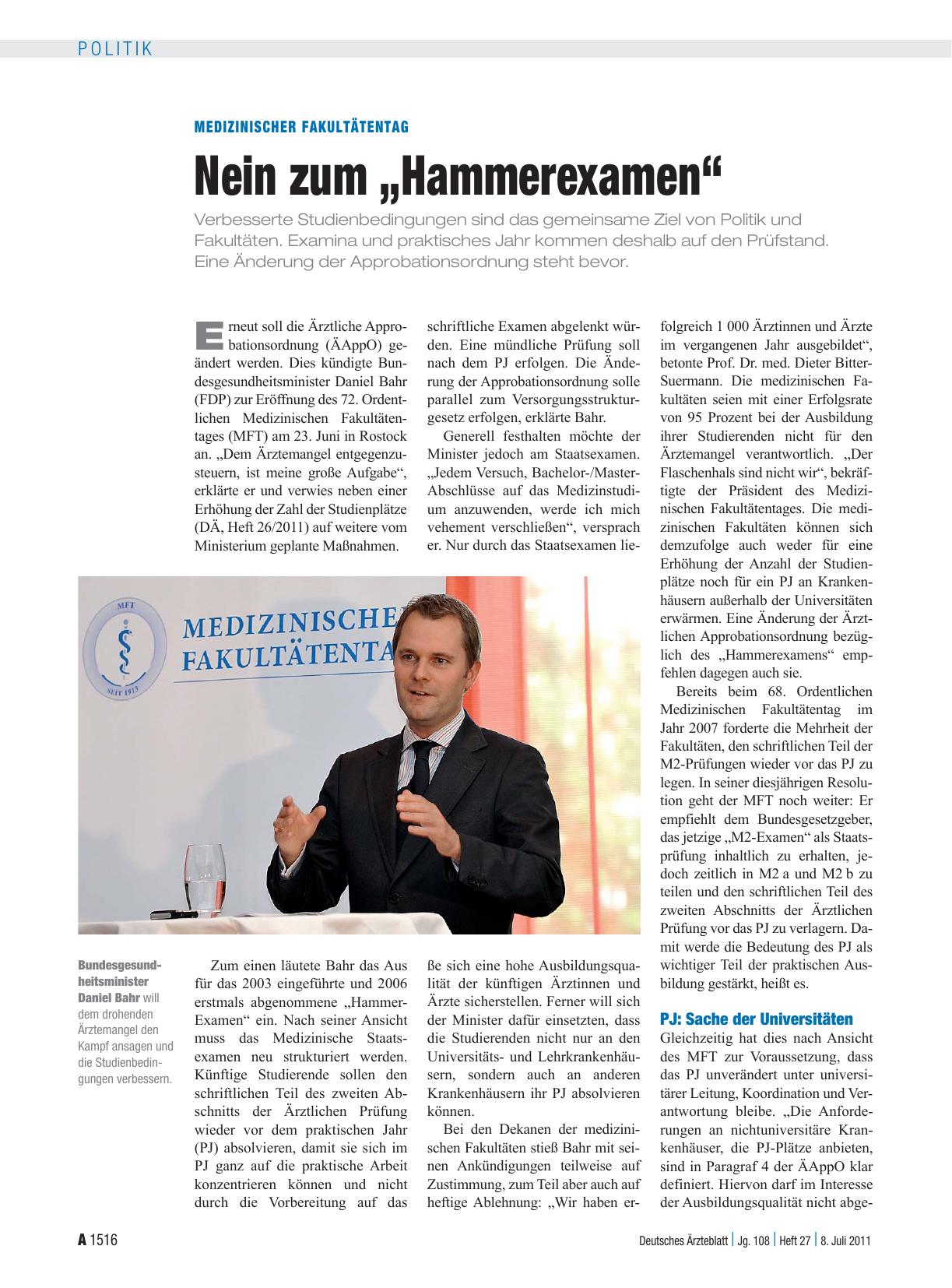 Vorschauseite 1: Medizinischer Fakultätentag: Nein zum „Hammerexamen“