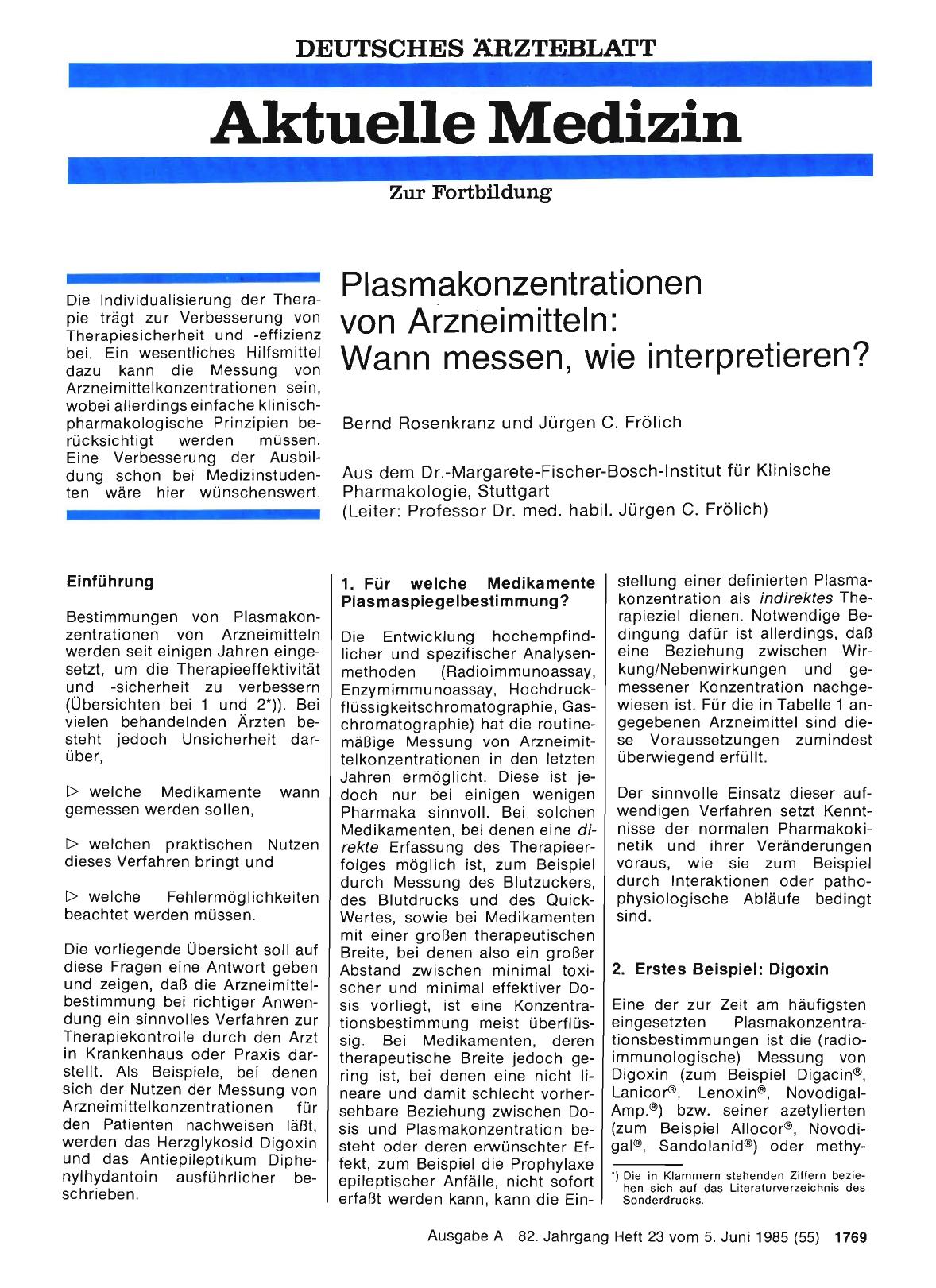 Vorschauseite 1: Plasmakonzentrationen von Arzneimitteln: Wann messen, wie interpretieren?