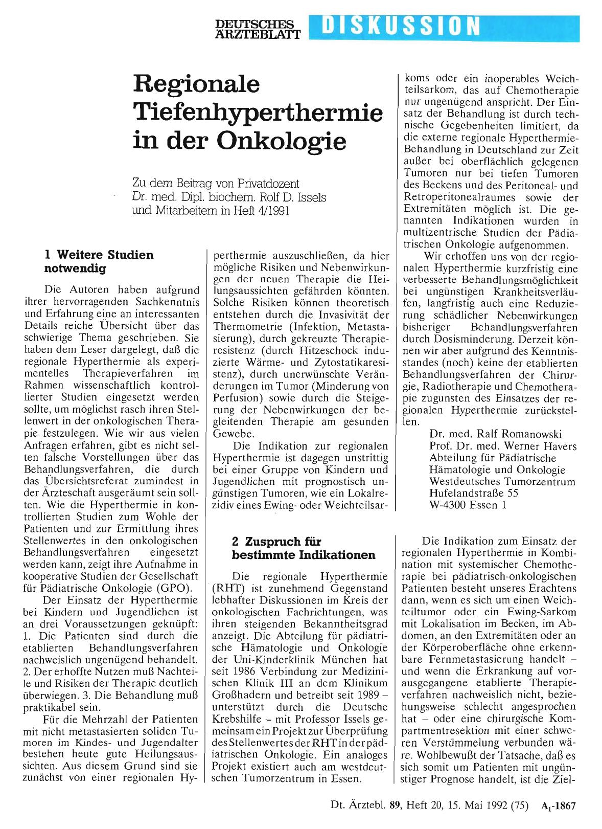 Vorschauseite 1: Regionale Tiefenhyperthermie in der Onkologie: 1 Weitere Studien notwendig