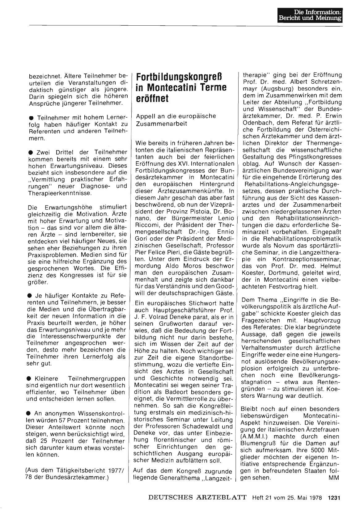 Vorschauseite 1: FortbiIdungskongreß in Montecatini Terme eröffnet
