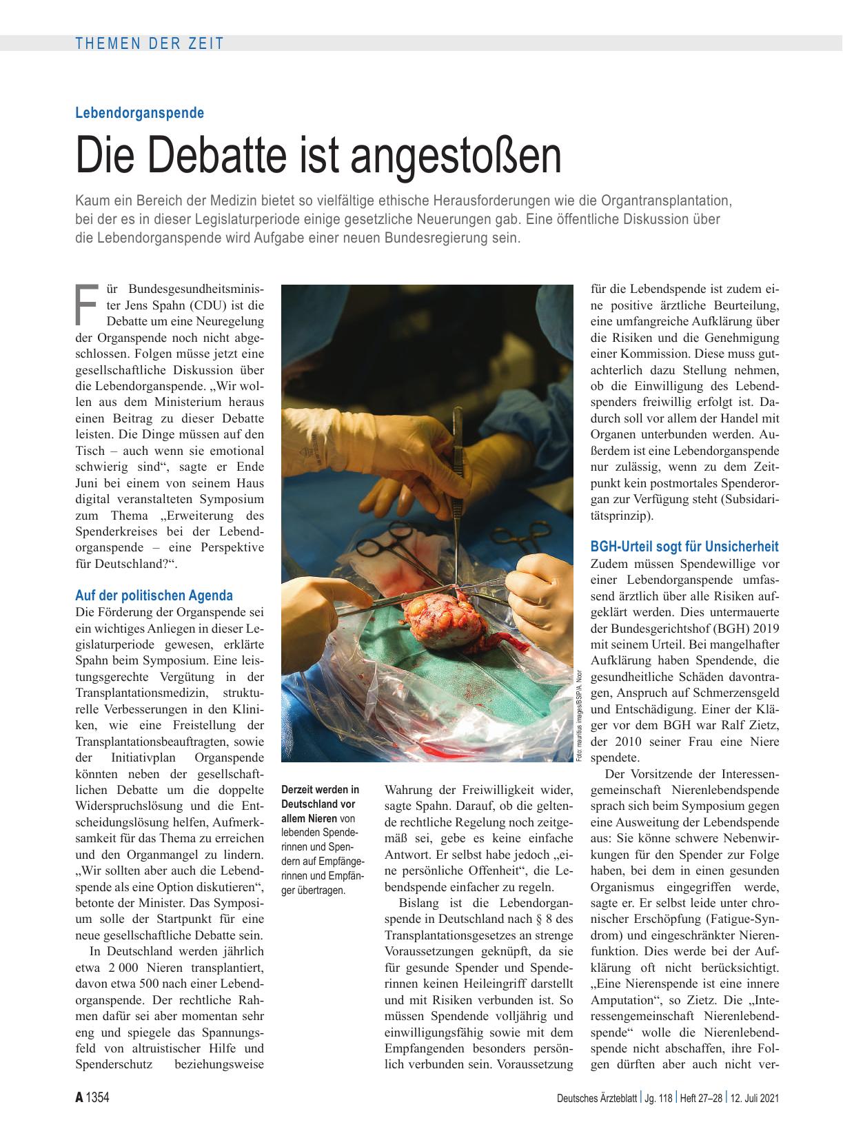 Vorschauseite 1: Lebendorganspende: Die Debatte ist angestoßen