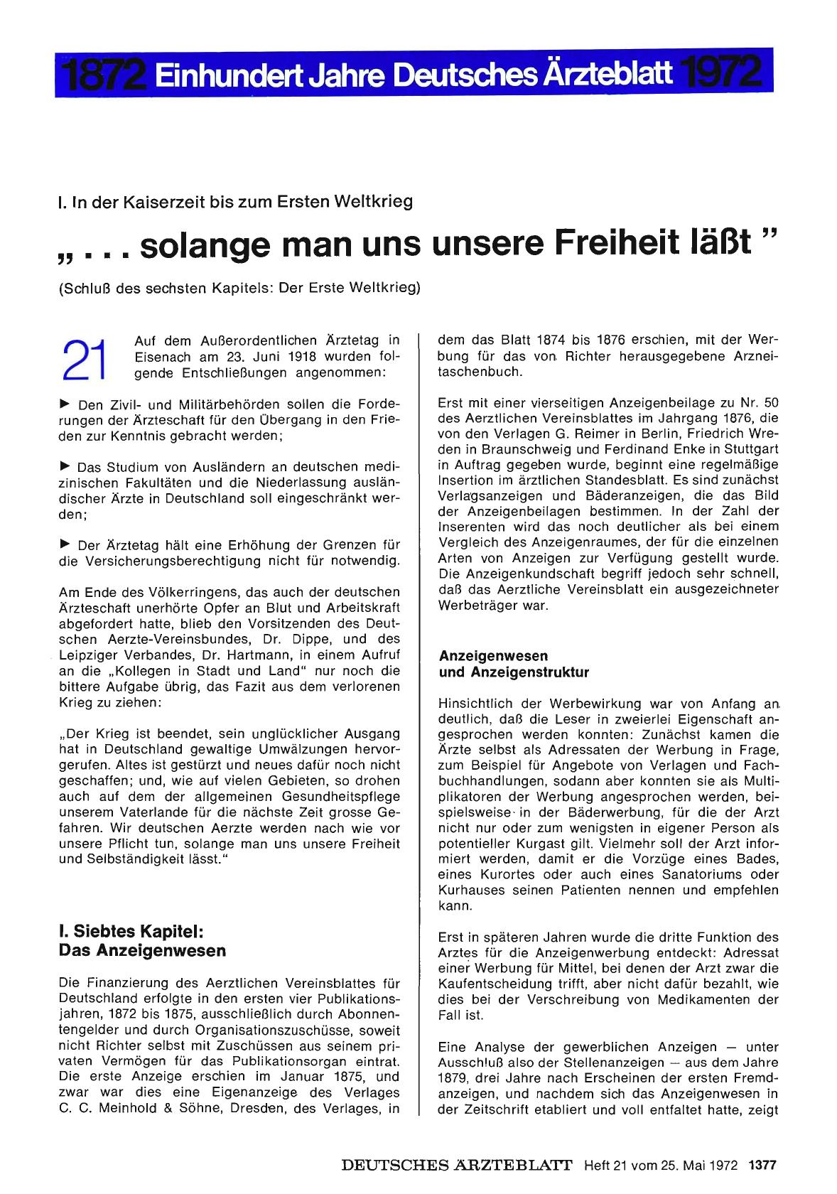 Vorschauseite 1: I. ln der Kaiserzeit bis zum Ersten Weltkrieg ". .. solange man uns unsere Freiheit läßt "