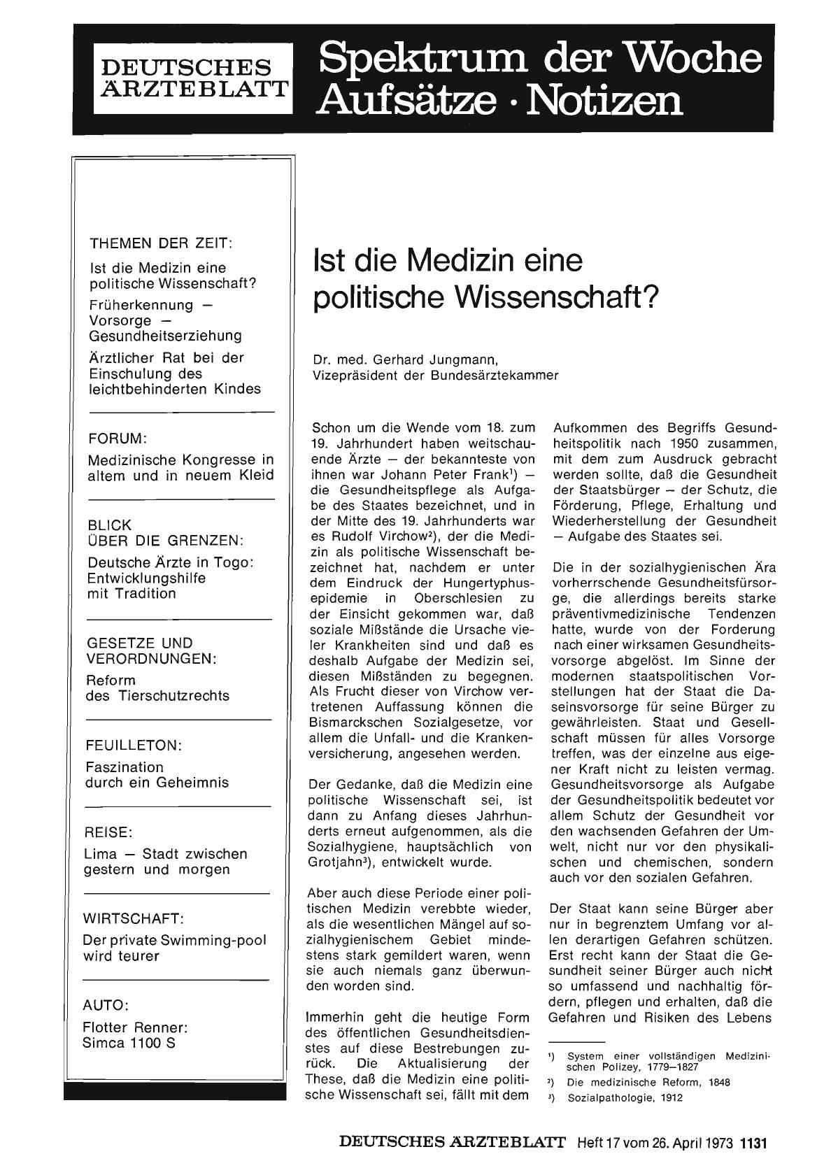 Vorschauseite 1: Ist die Medizin eine politische Wissenschaft?