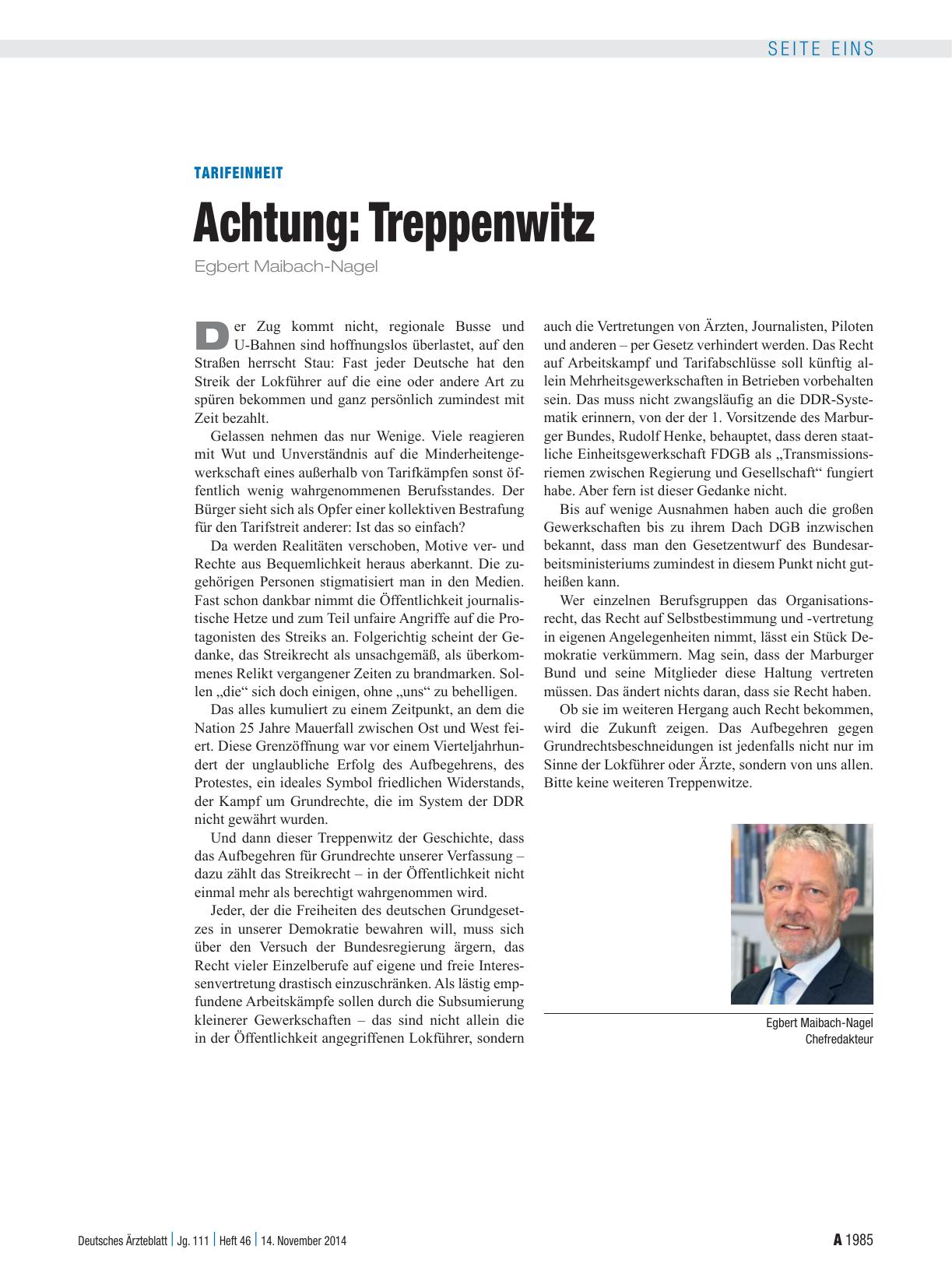 Vorschauseite 1: Tarifeinheit – Achtung: Treppenwitz
