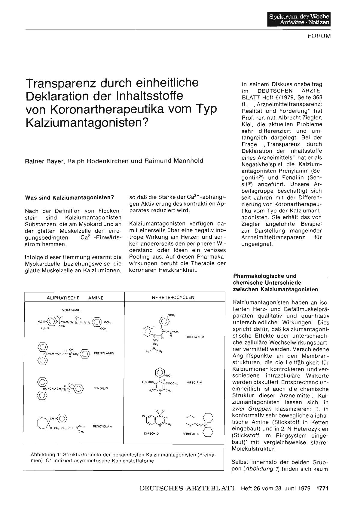 Vorschauseite 1: Transparenz durch einheitliche Deklaration der Inhaltsstoffe von Koronartherapeutika vom Typ Kalziumantagonisten?