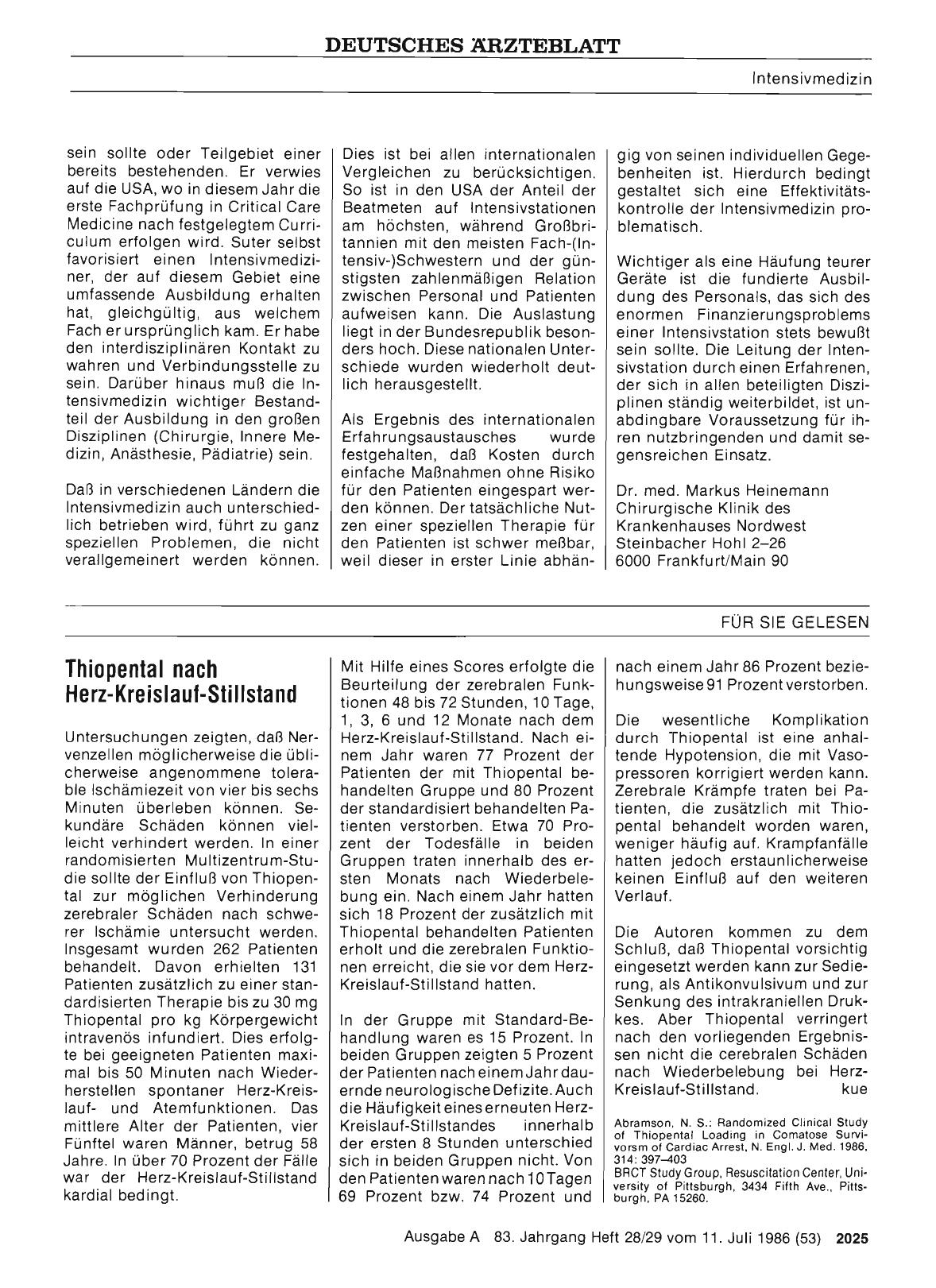 Vorschauseite 1: Thiopental nach Herz-Kreislauf-Stillstand