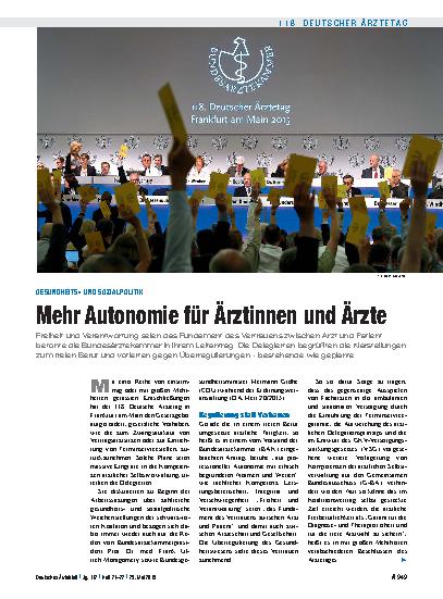 Vorschauseite 1: Gesundheitsund Sozialpolitik: Mehr Autonomie für Ärztinnen und Ärzte
