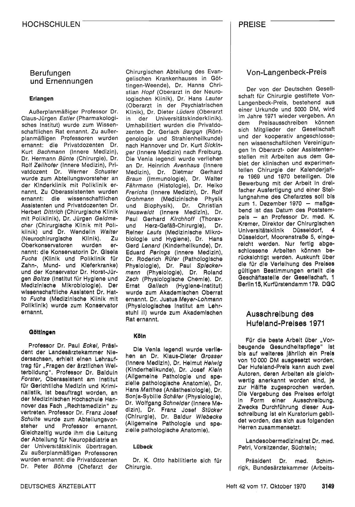 Vorschauseite 1: Ausschreibung des Hufeland-Prelses 1971