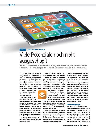 Vorschauseite 1: Apps und Mobile Health: Viele Potenziale noch nicht ausgeschöpft