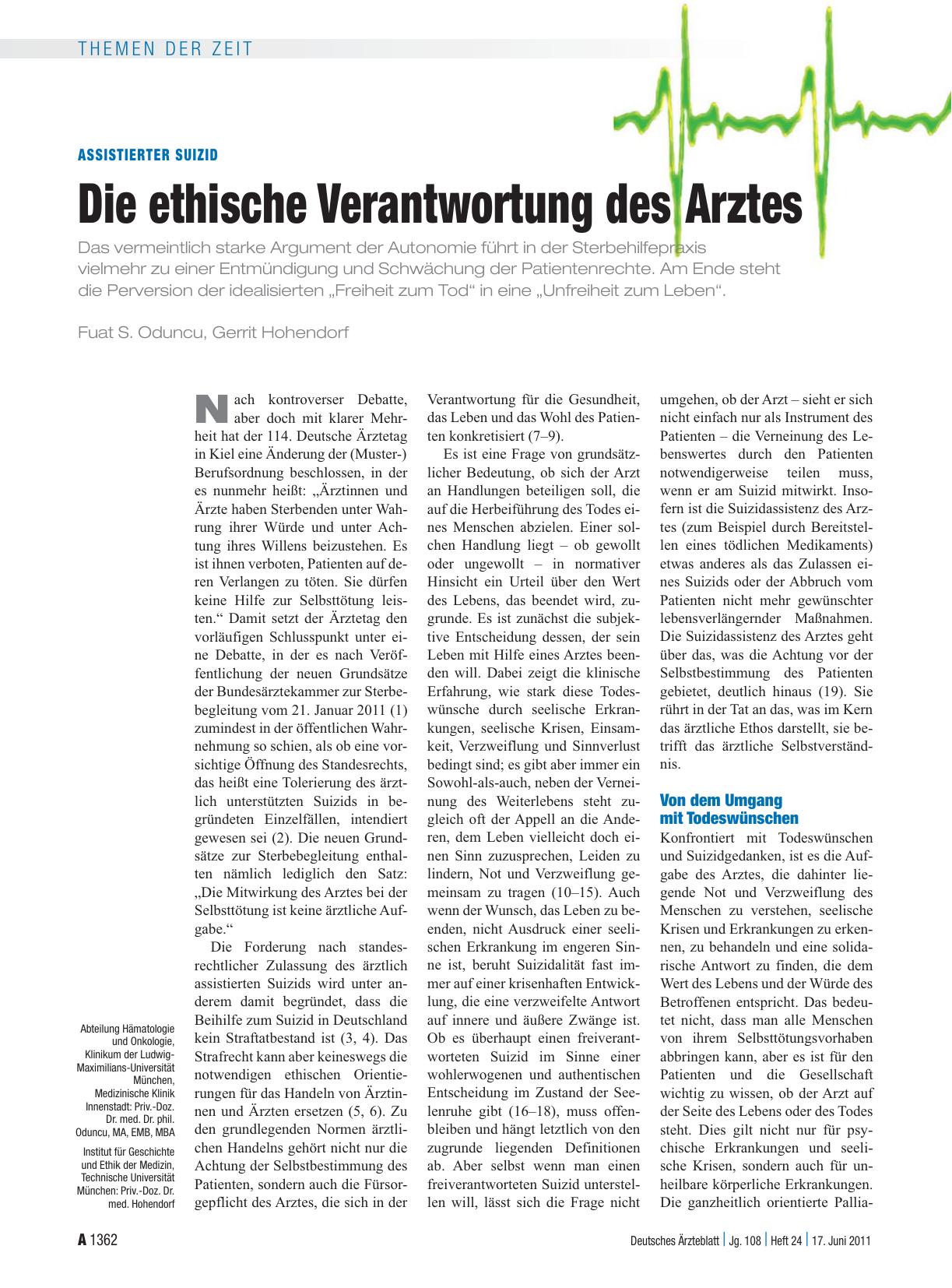 Vorschauseite 1: Assistierter Suizid: Die ethische Verantwortung des Arztes