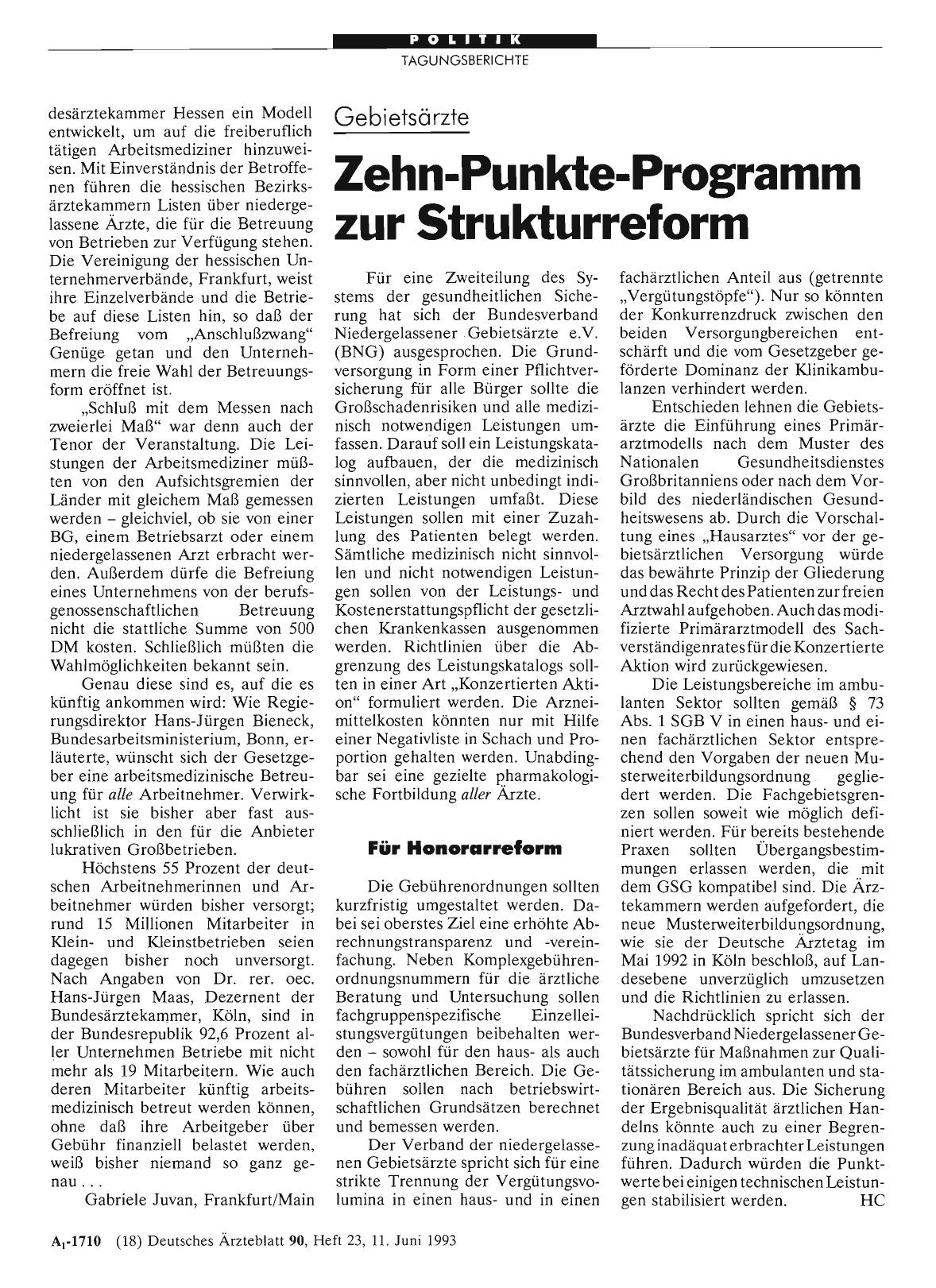 Vorschauseite 1: Gebietsärzte: Zehn-Punkte-Programm zur Strukturreform