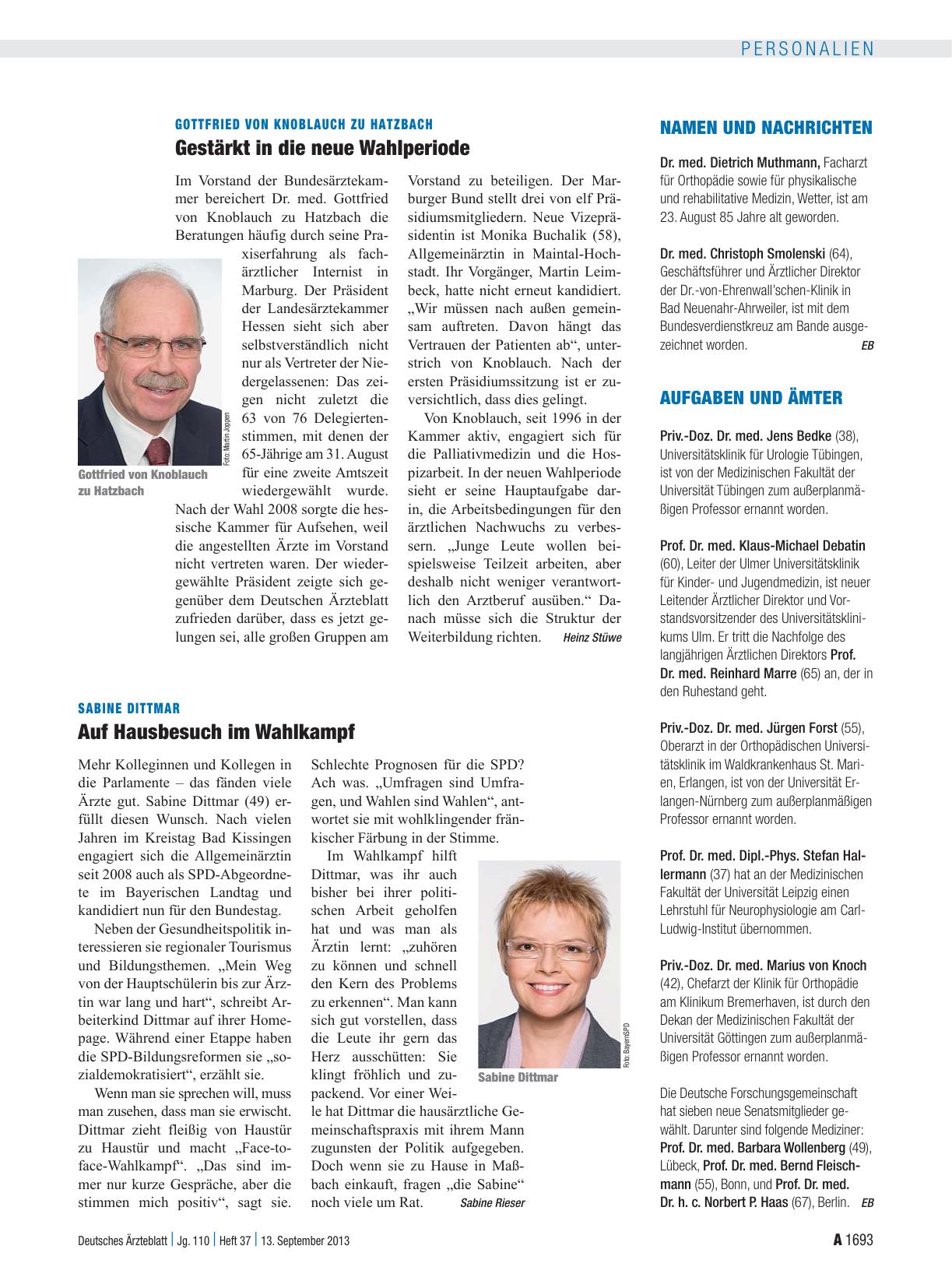 Vorschauseite 1: Gottfried von Knoblauch zu Hatzbach: Gestärkt in die neue Wahlperiode
