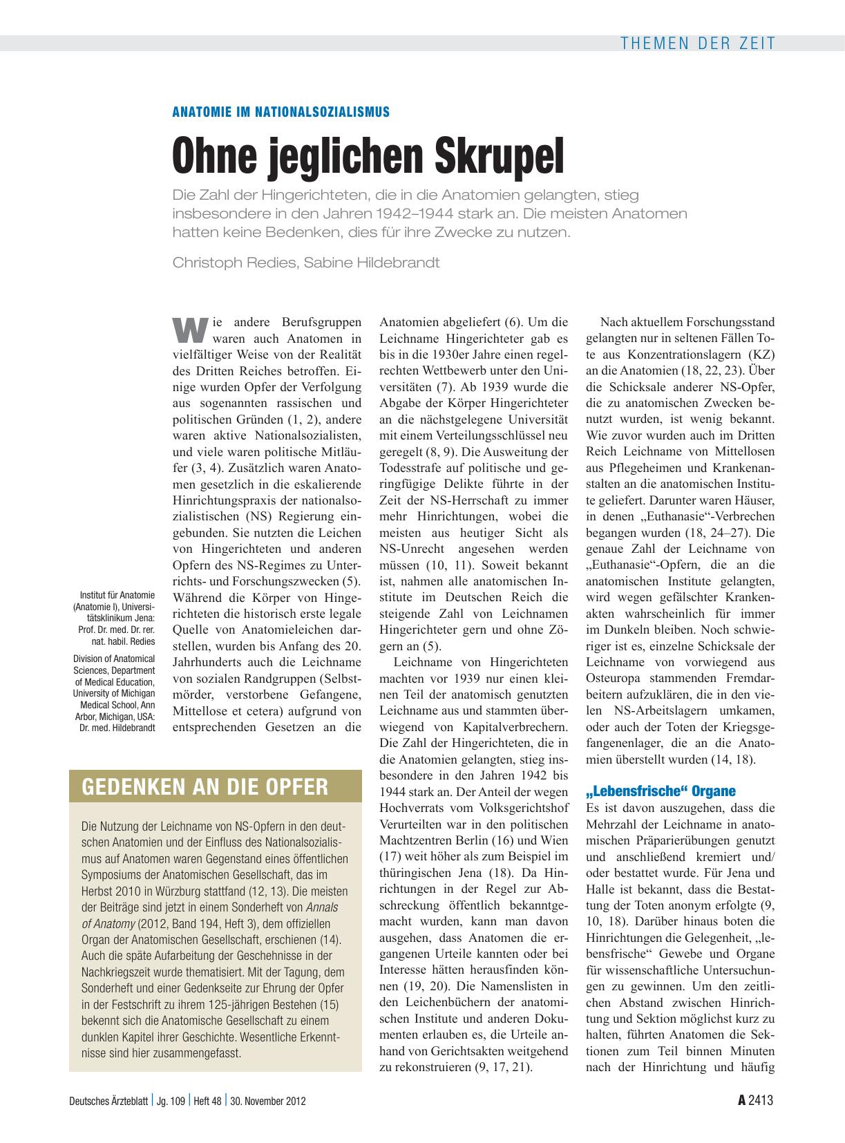 Vorschauseite 1: Anatomie im Nationalsozialismus: Ohne jeglichen Skrupel