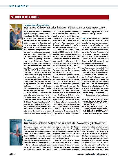 Vorschauseite 1: Fortgeschrittene Herzinsuffizienz: Mehr als die Hälfte der Patienten überleben mit magnetischer Herzpumpe 5 Jahre