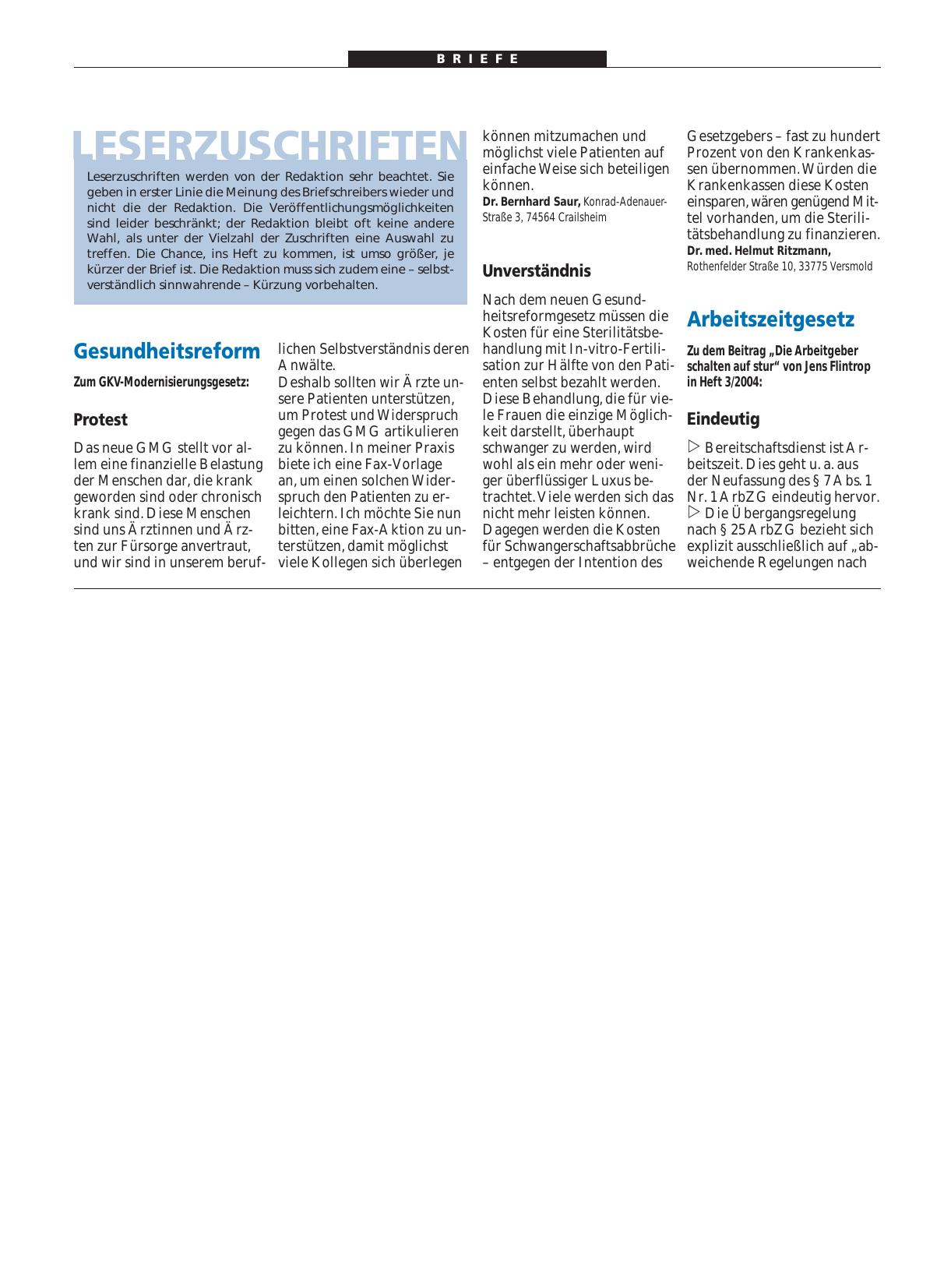 Vorschauseite 1: Gesundheitsreform: Unverständnis