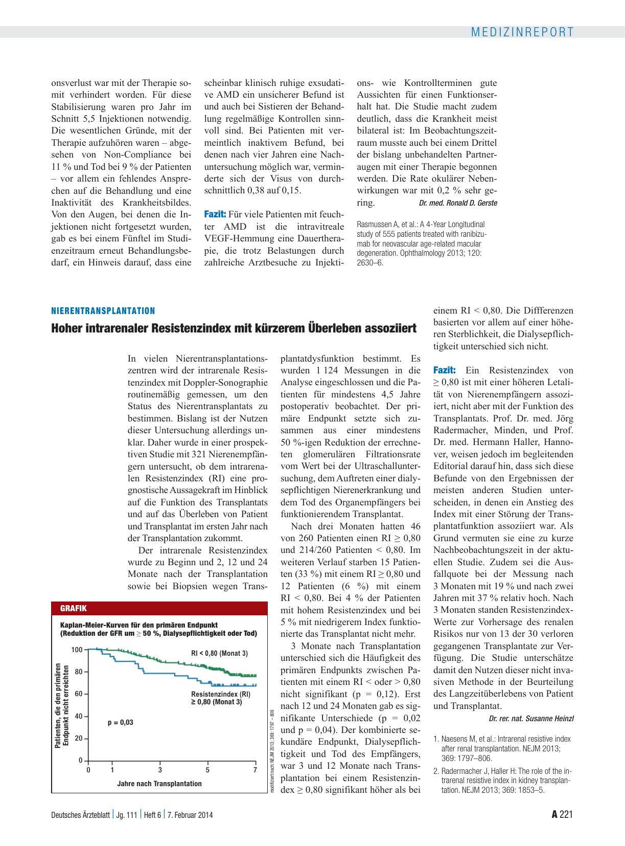 Vorschauseite 1: Nierentransplantation: Hoher intrarenaler Resistenzindex mit kürzerem Überleben assoziiert